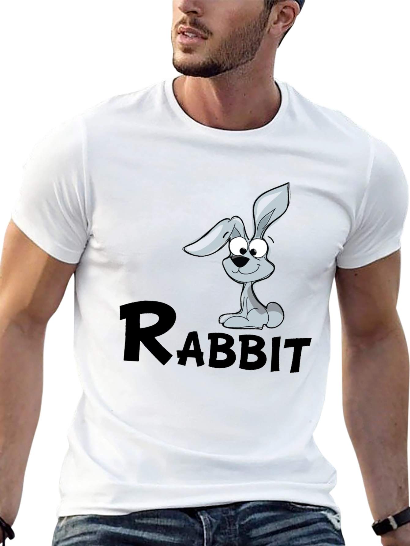 Rabbit Cartoon Graphic Black T-Shirt
