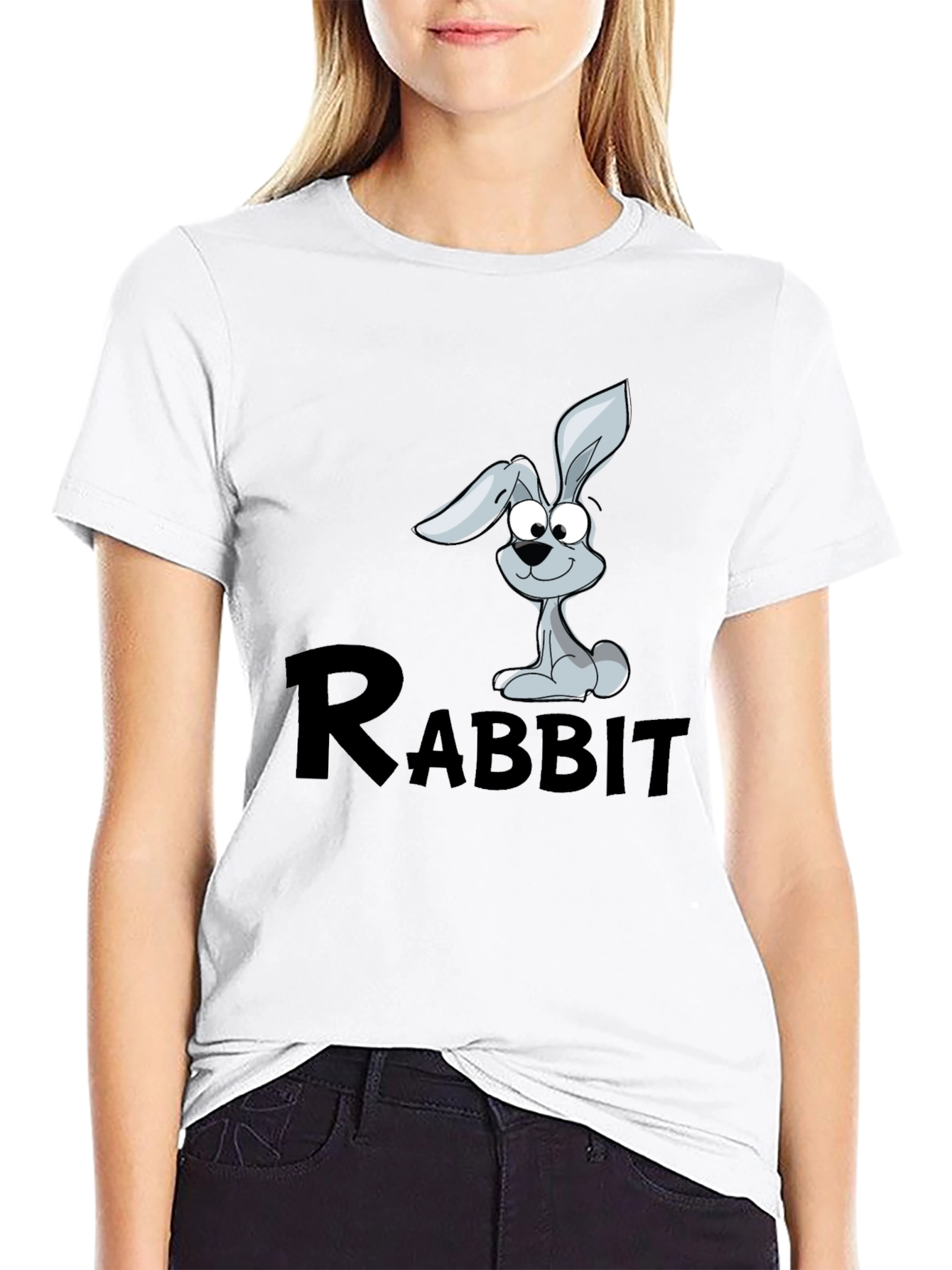 Rabbit Cartoon Graphic Black T-Shirt
