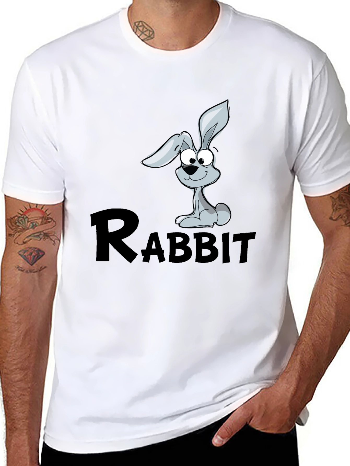 Rabbit Cartoon Graphic Black T-Shirt