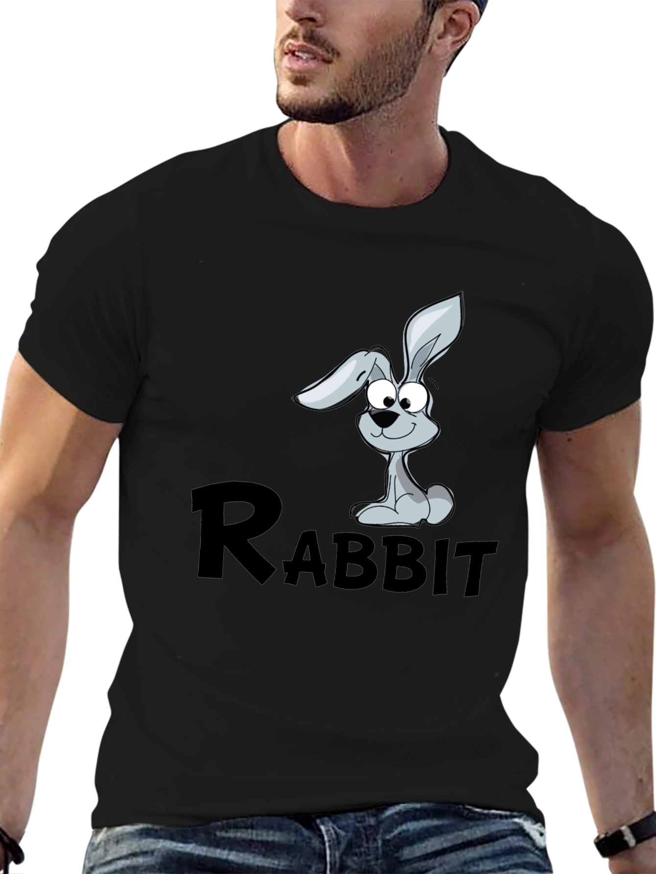 Rabbit Cartoon Graphic Black T-Shirt