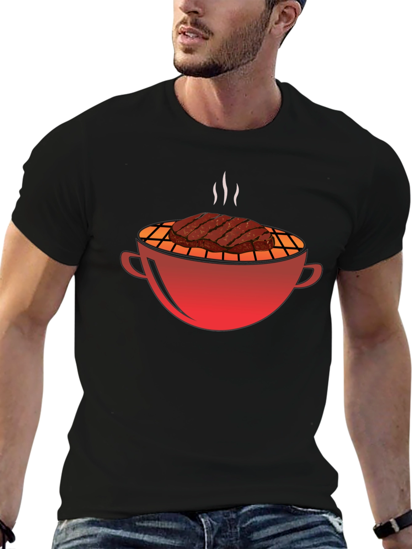 BBQ Grill & Steak Graphic T-Shirt - Black