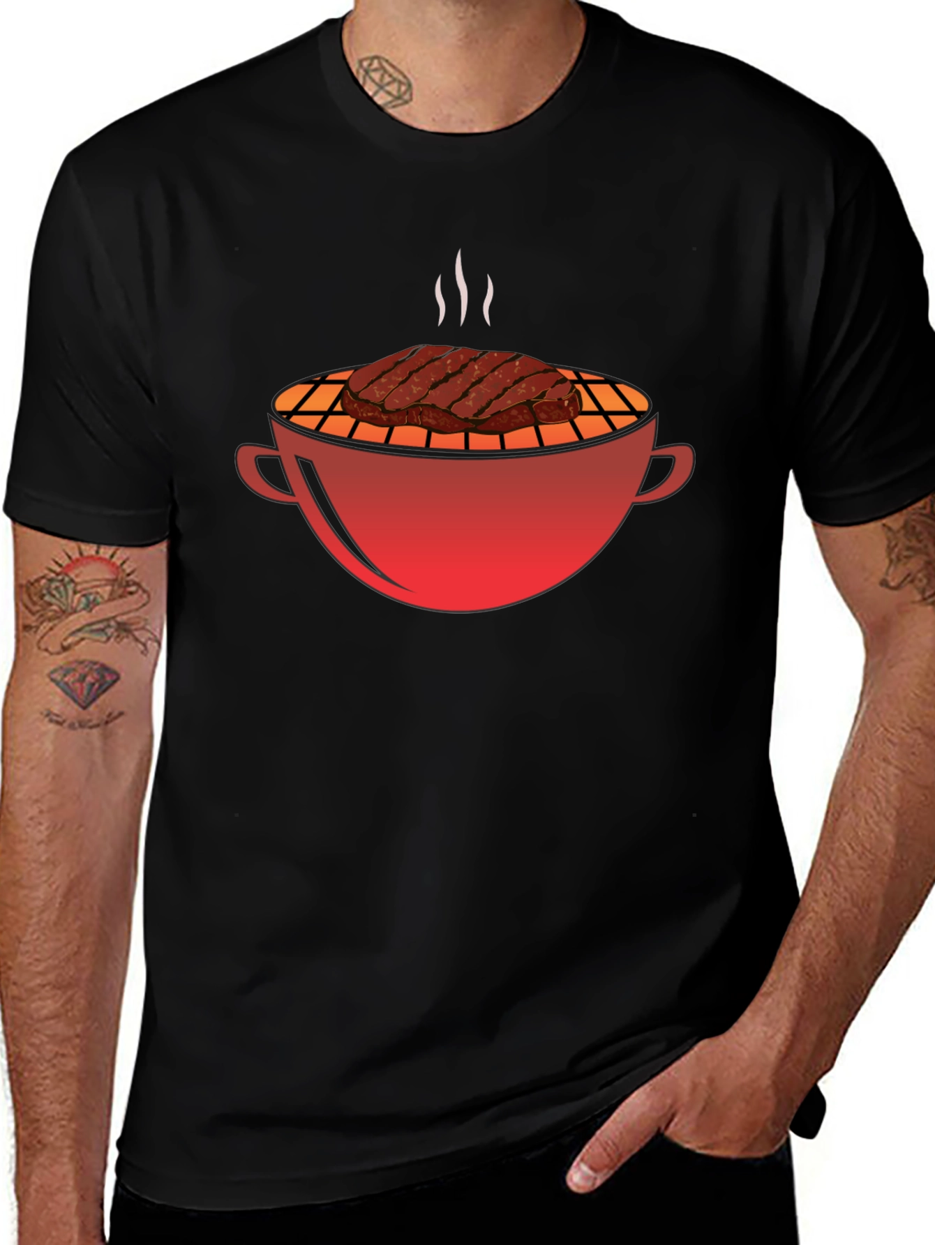 BBQ Grill & Steak Graphic T-Shirt - Black