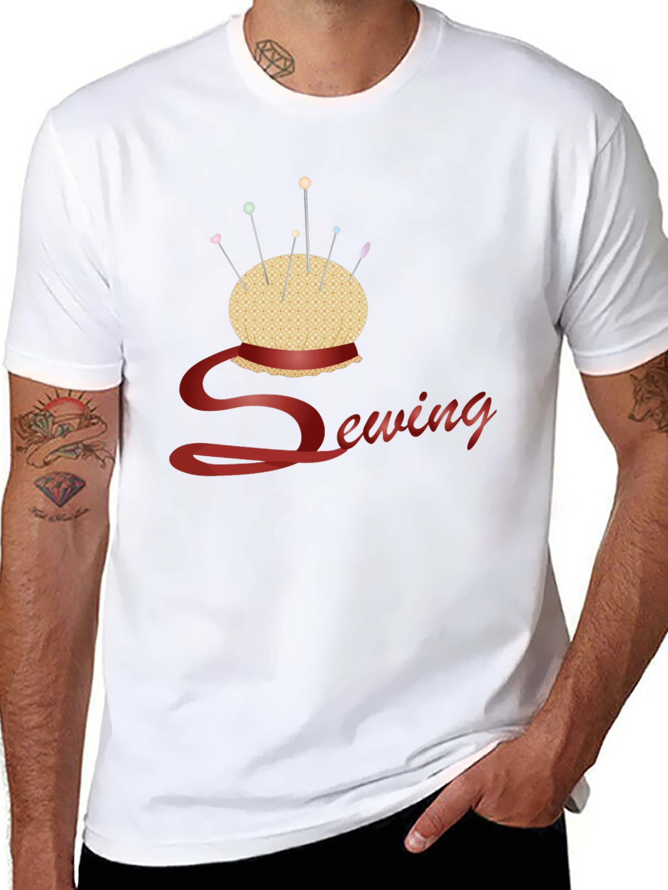 Sewing Themed Black T-Shirt