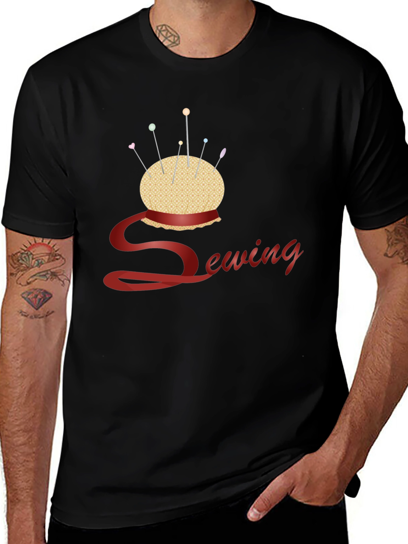 Sewing Themed Black T-Shirt