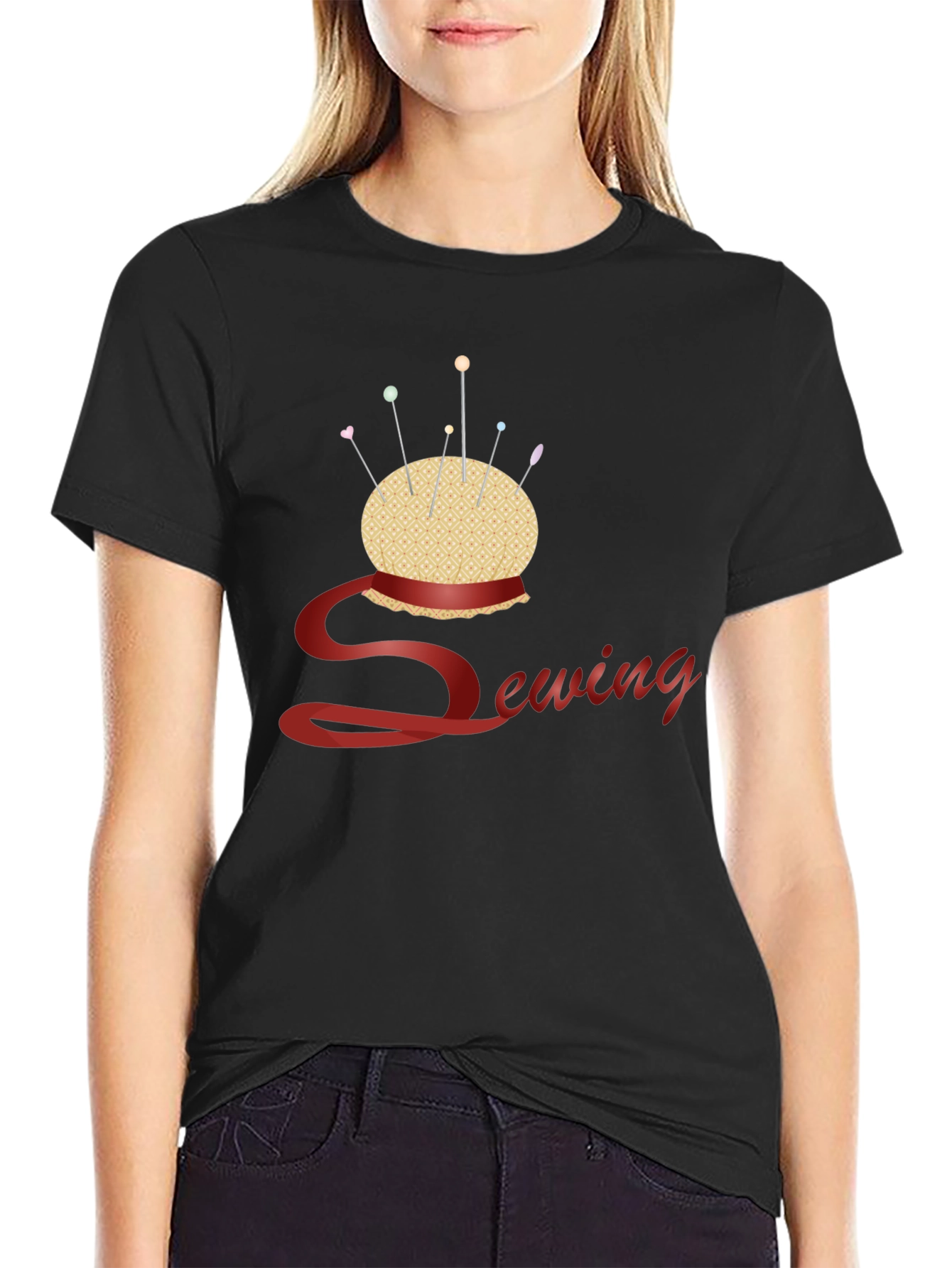 Sewing Themed Black T-Shirt