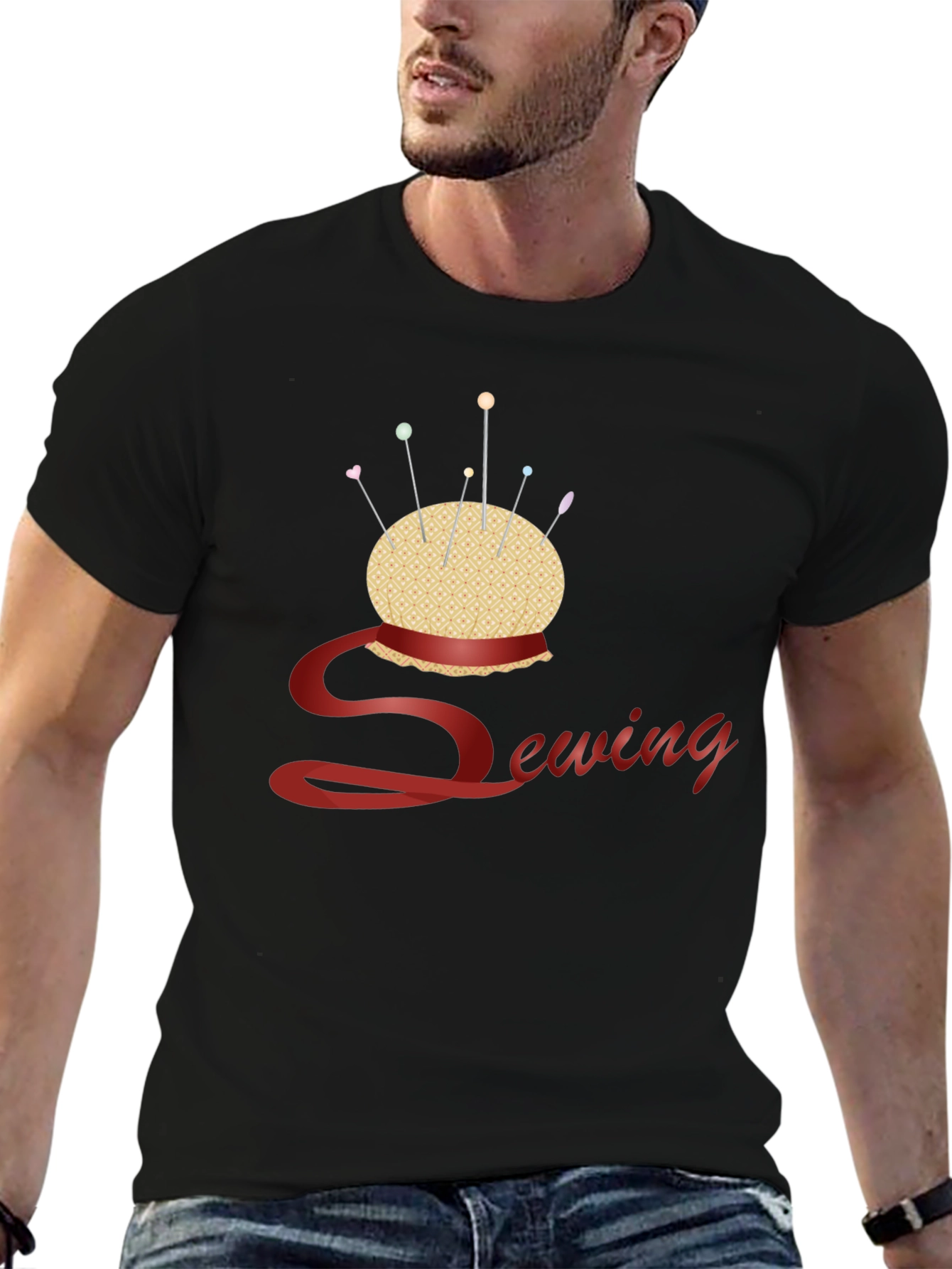 Sewing Themed Black T-Shirt
