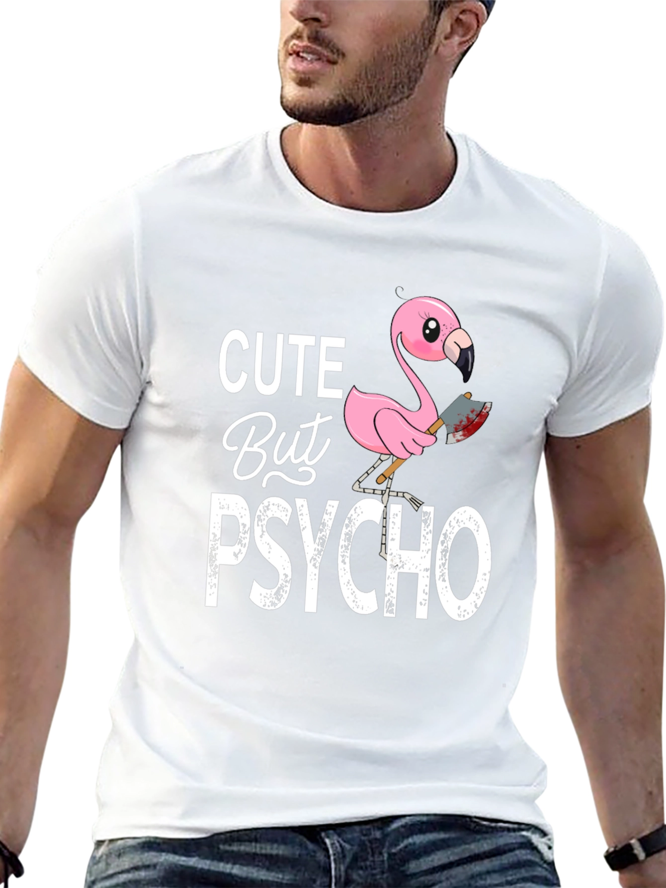 Cute But Psycho Flamingo Graphic Tee - Black