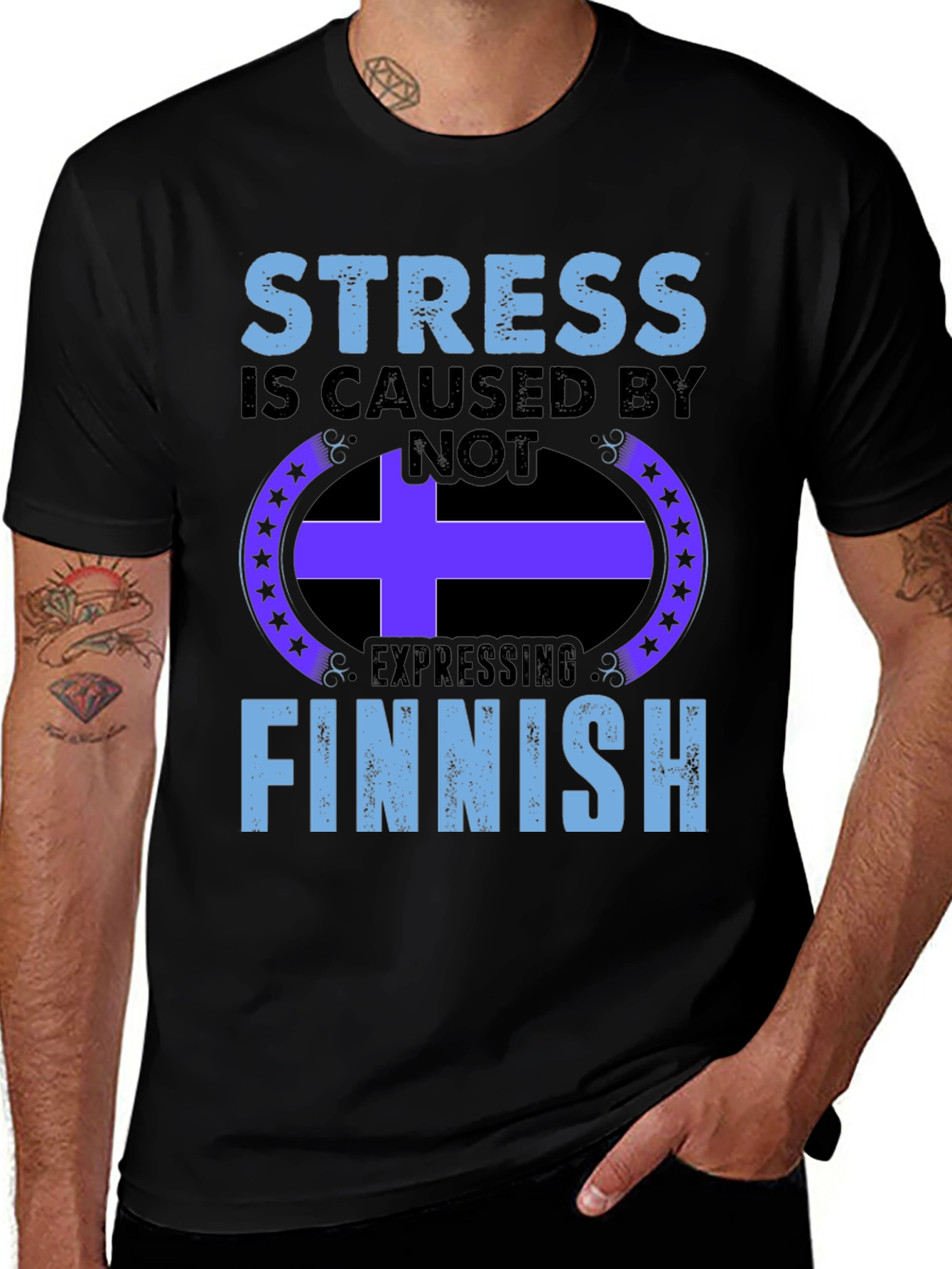 Stress Finnish Expression Black T-Shirt