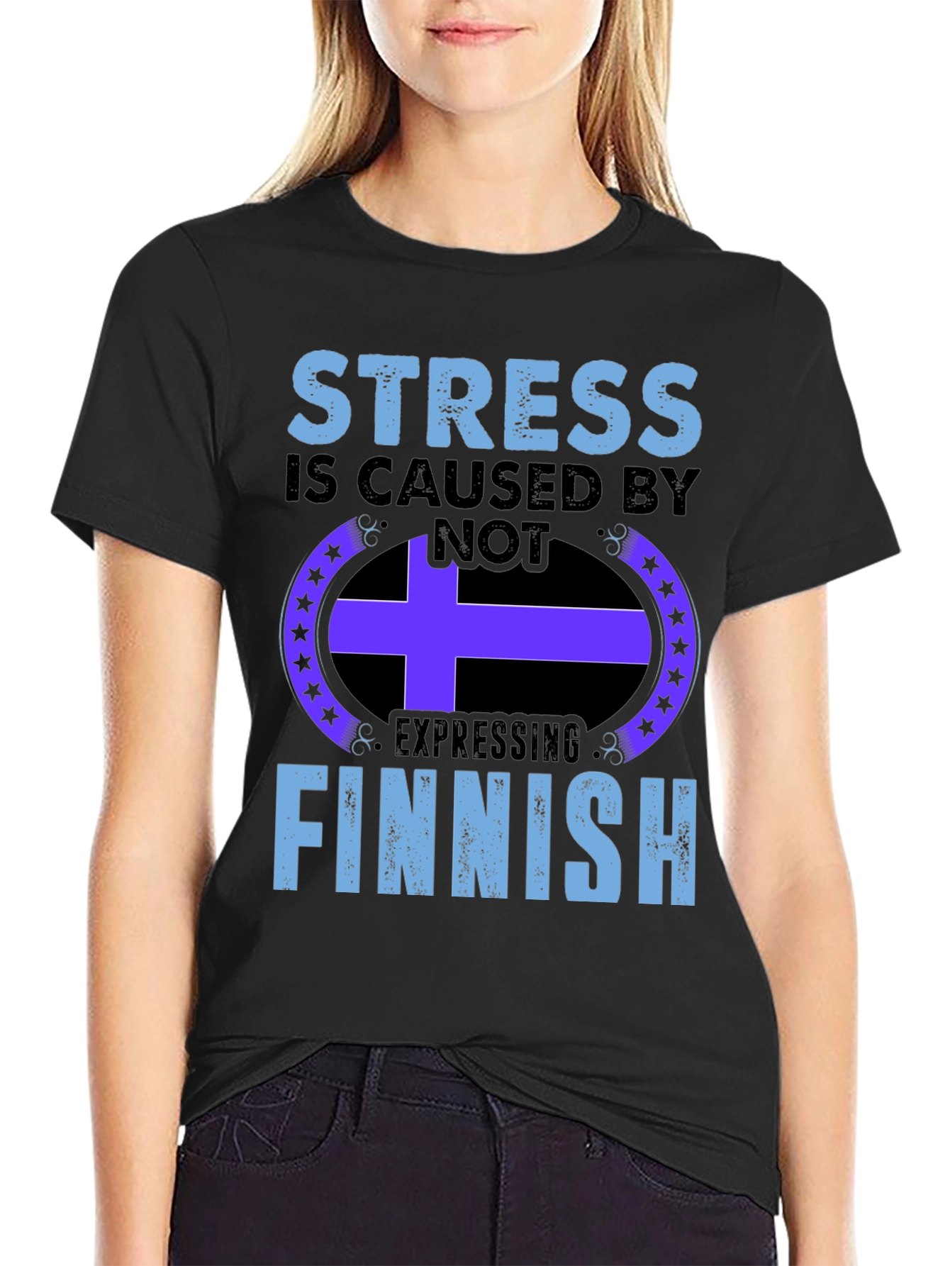 Stress Finnish Expression Black T-Shirt