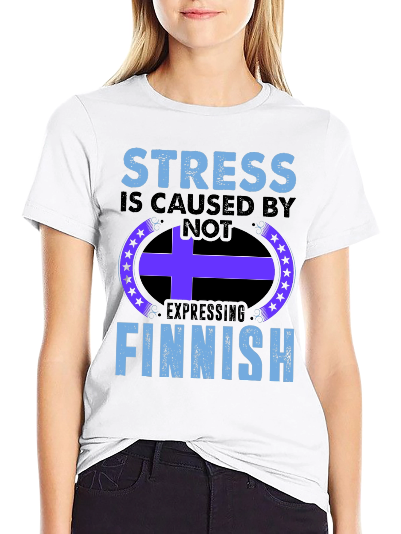 Stress Finnish Expression Black T-Shirt