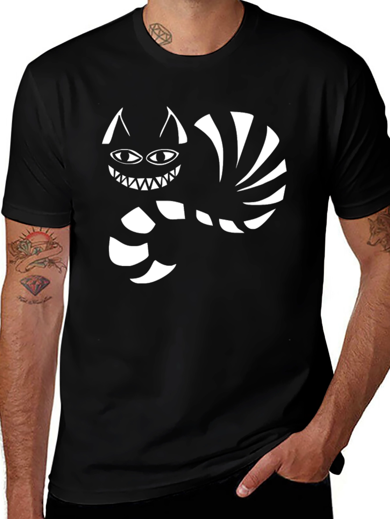 Cheshire Cat T-Shirt - Black Cotton Graphic Tee
