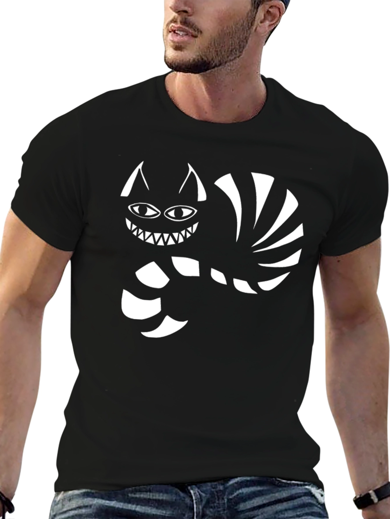 Cheshire Cat T-Shirt - Black Cotton Graphic Tee