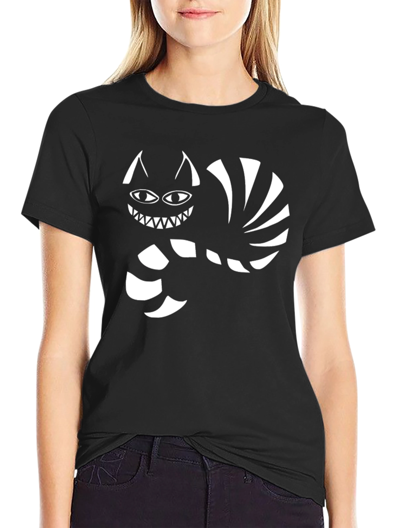 Cheshire Cat T-Shirt - Black Cotton Graphic Tee