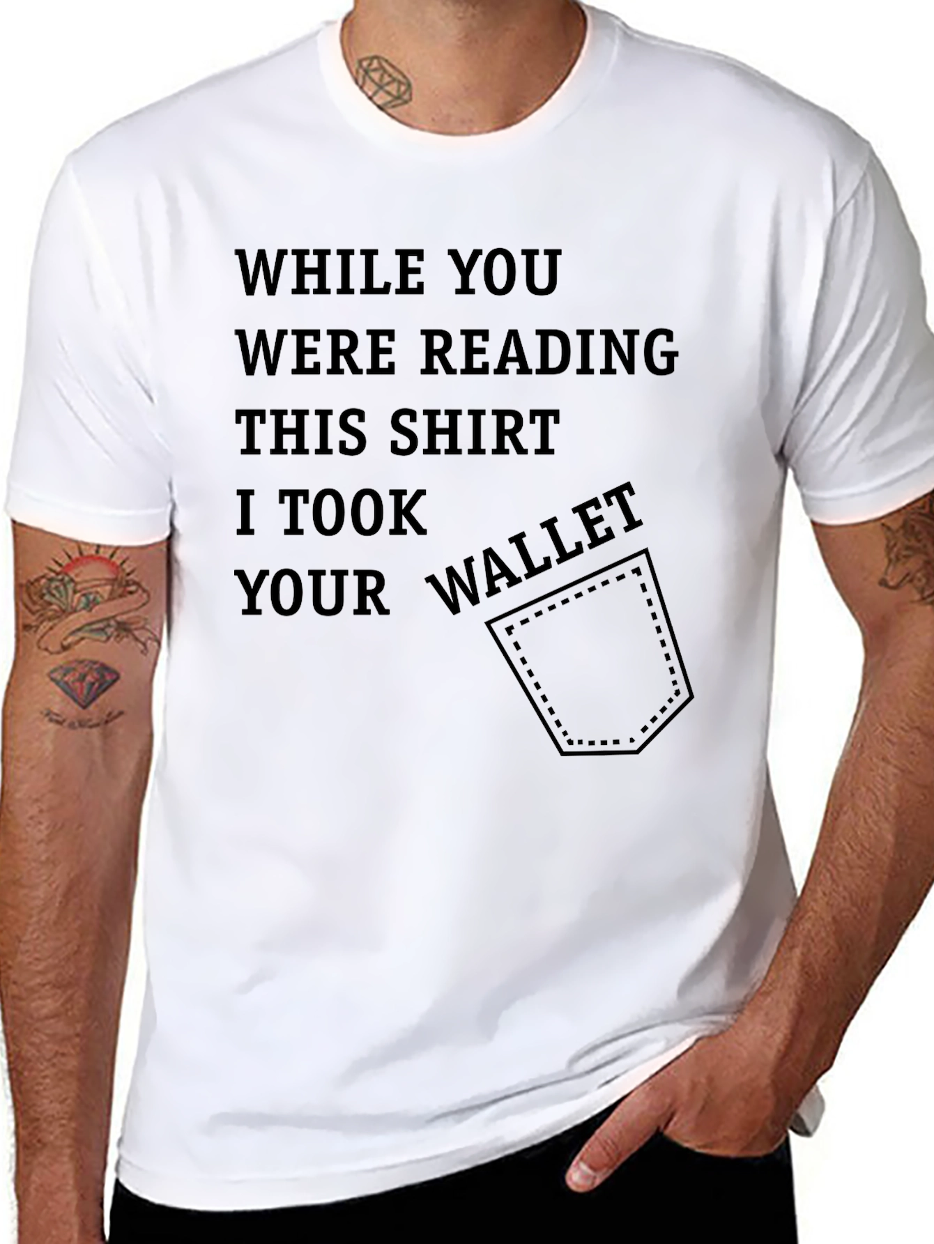 Funny Novelty Black T-Shirt - Stolen Wallet Design