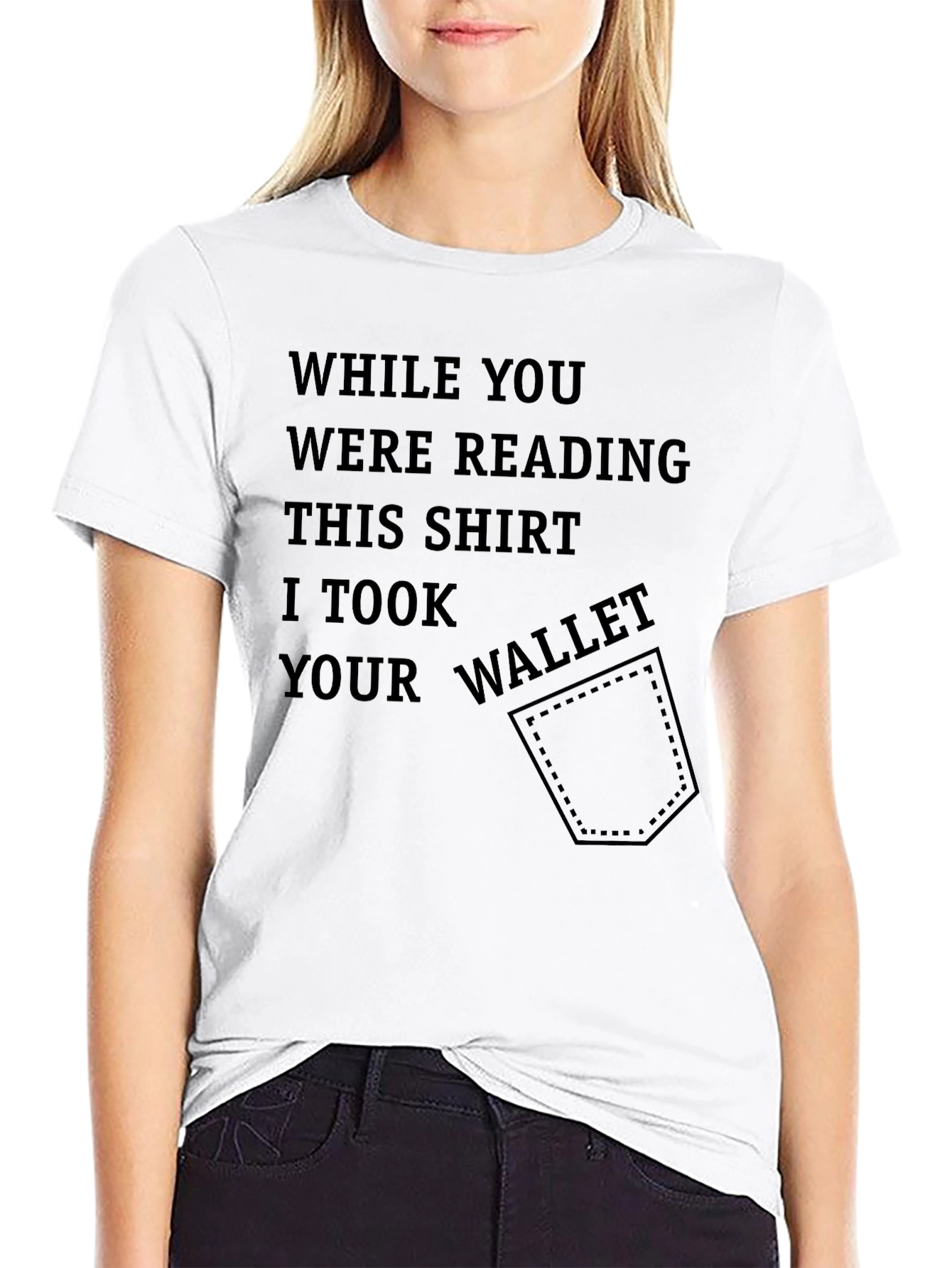 Funny Novelty Black T-Shirt - Stolen Wallet Design