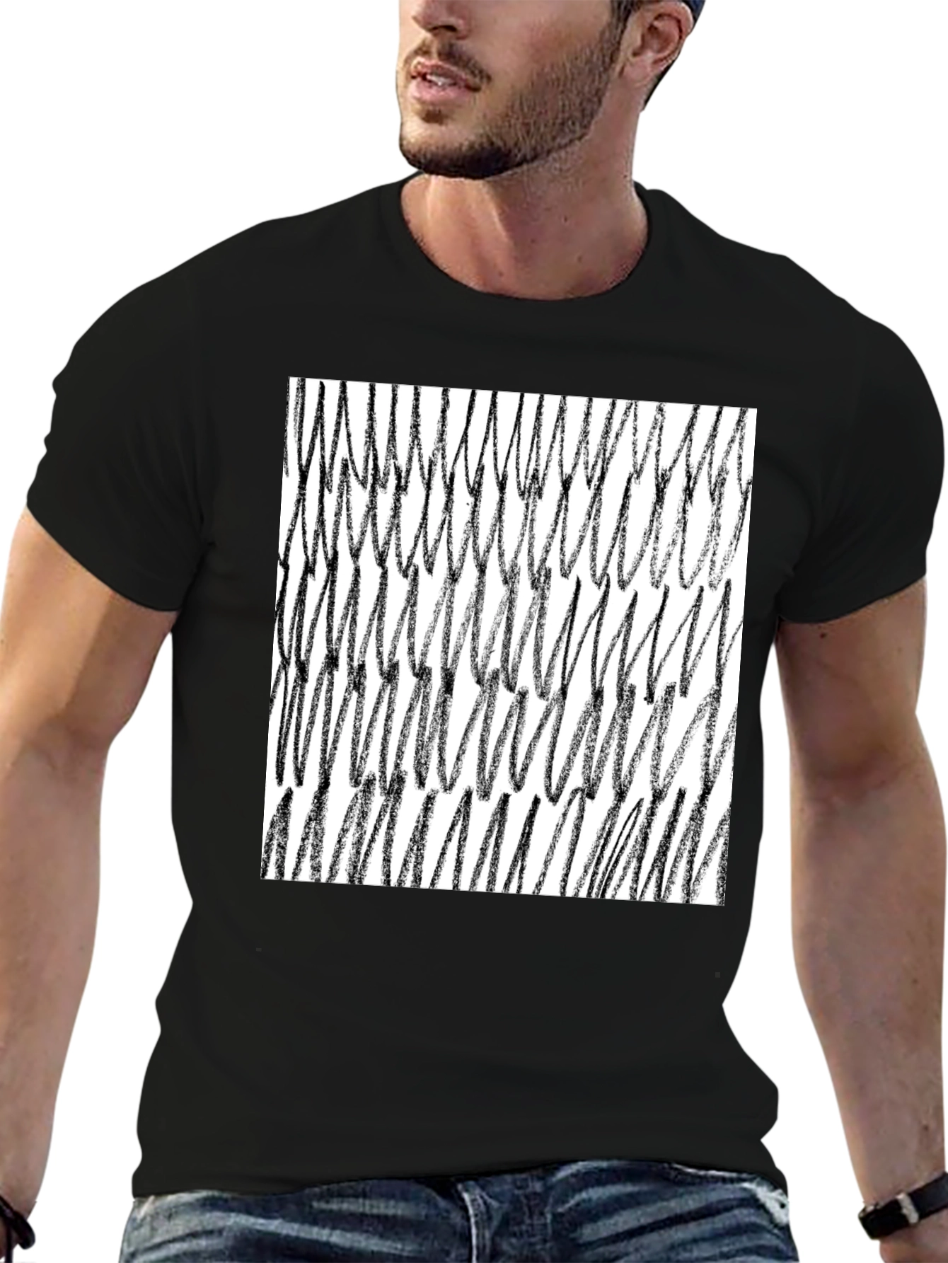 Abstract Scribble Graphic Tee - Black