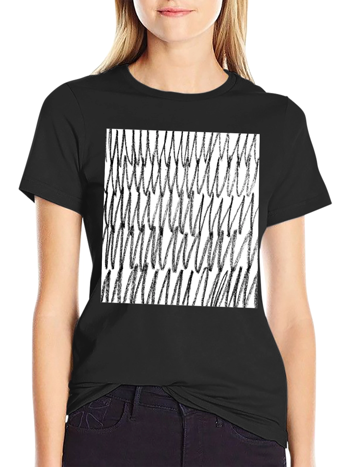 Abstract Scribble Graphic Tee - Black