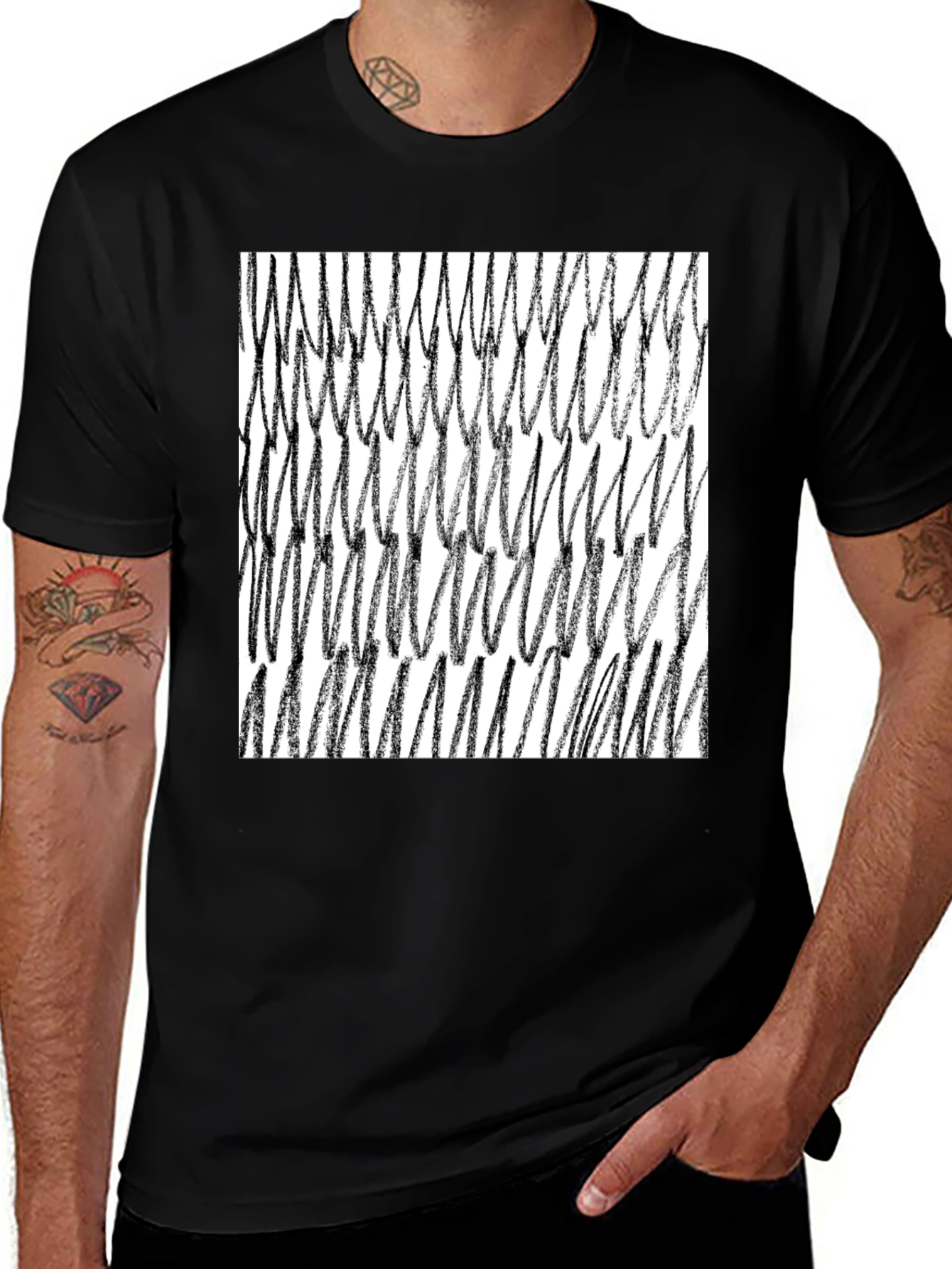 Abstract Scribble Graphic Tee - Black