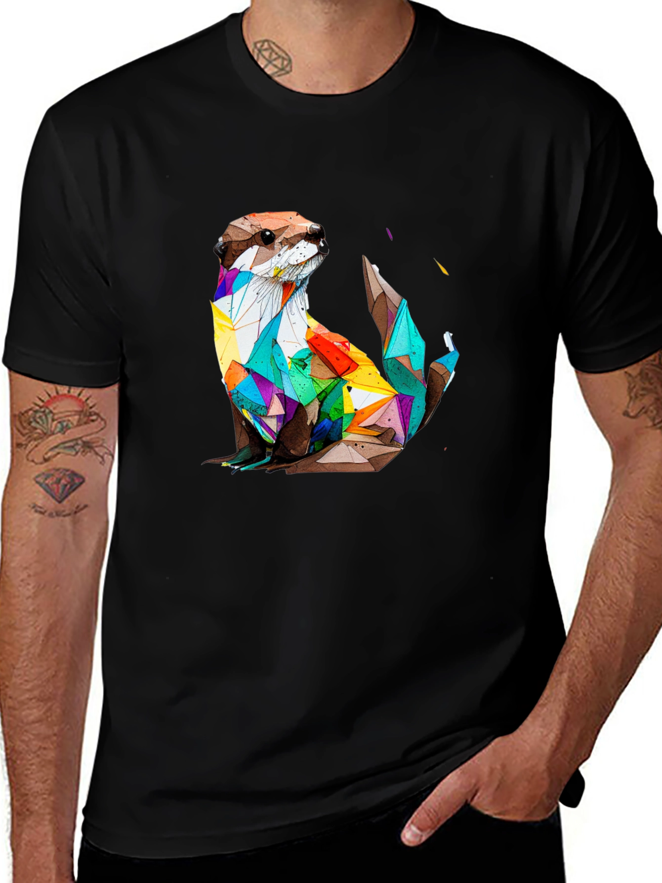 Geometric Otter Graphic Tee - Stylish Black T-Shirt
