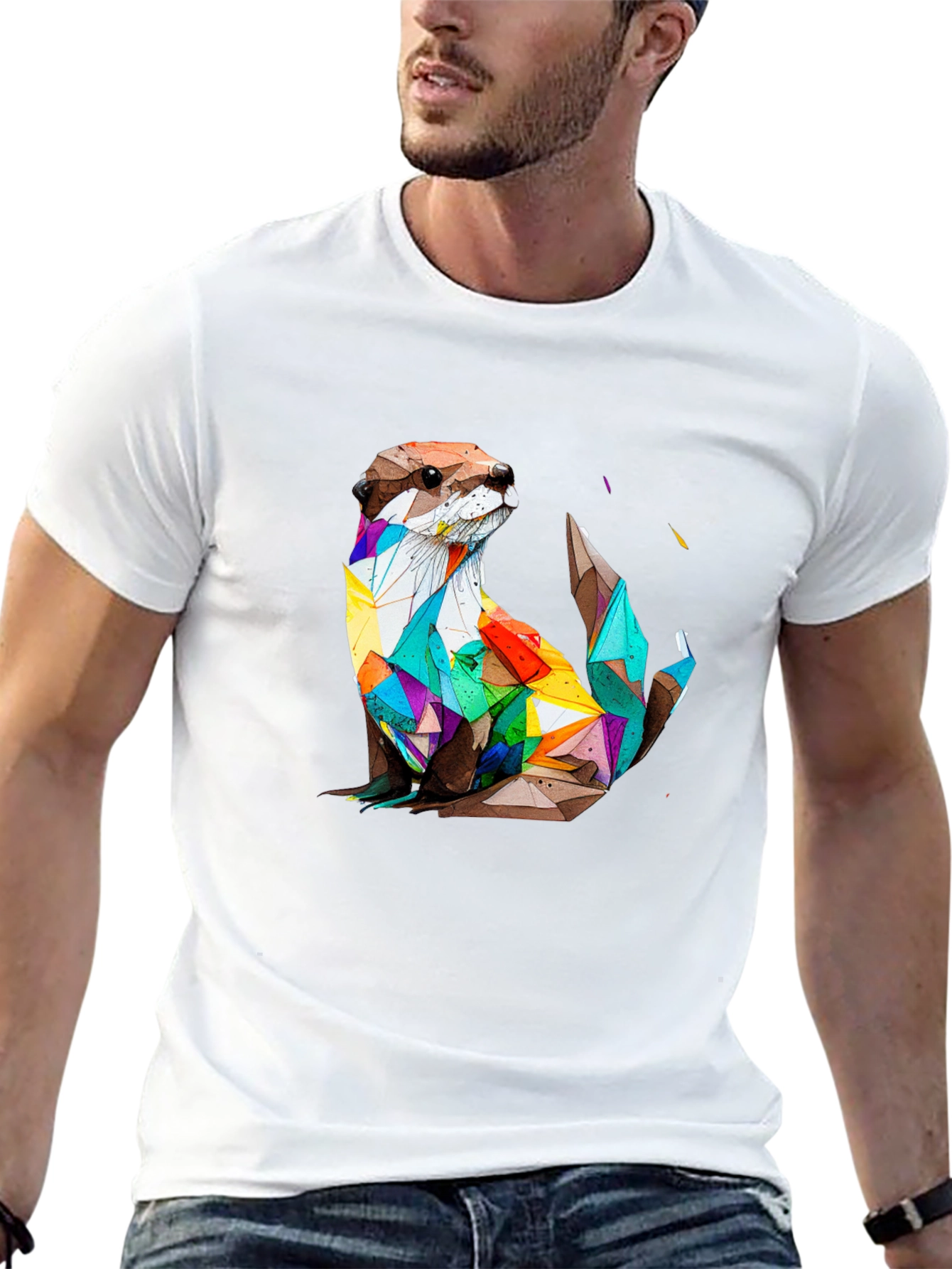 Geometric Otter Graphic Tee - Stylish Black T-Shirt