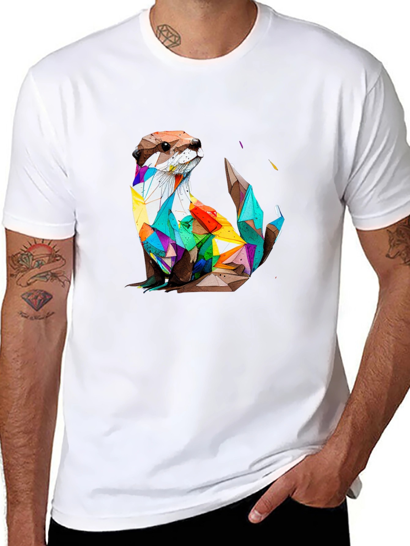 Geometric Otter Graphic Tee - Stylish Black T-Shirt