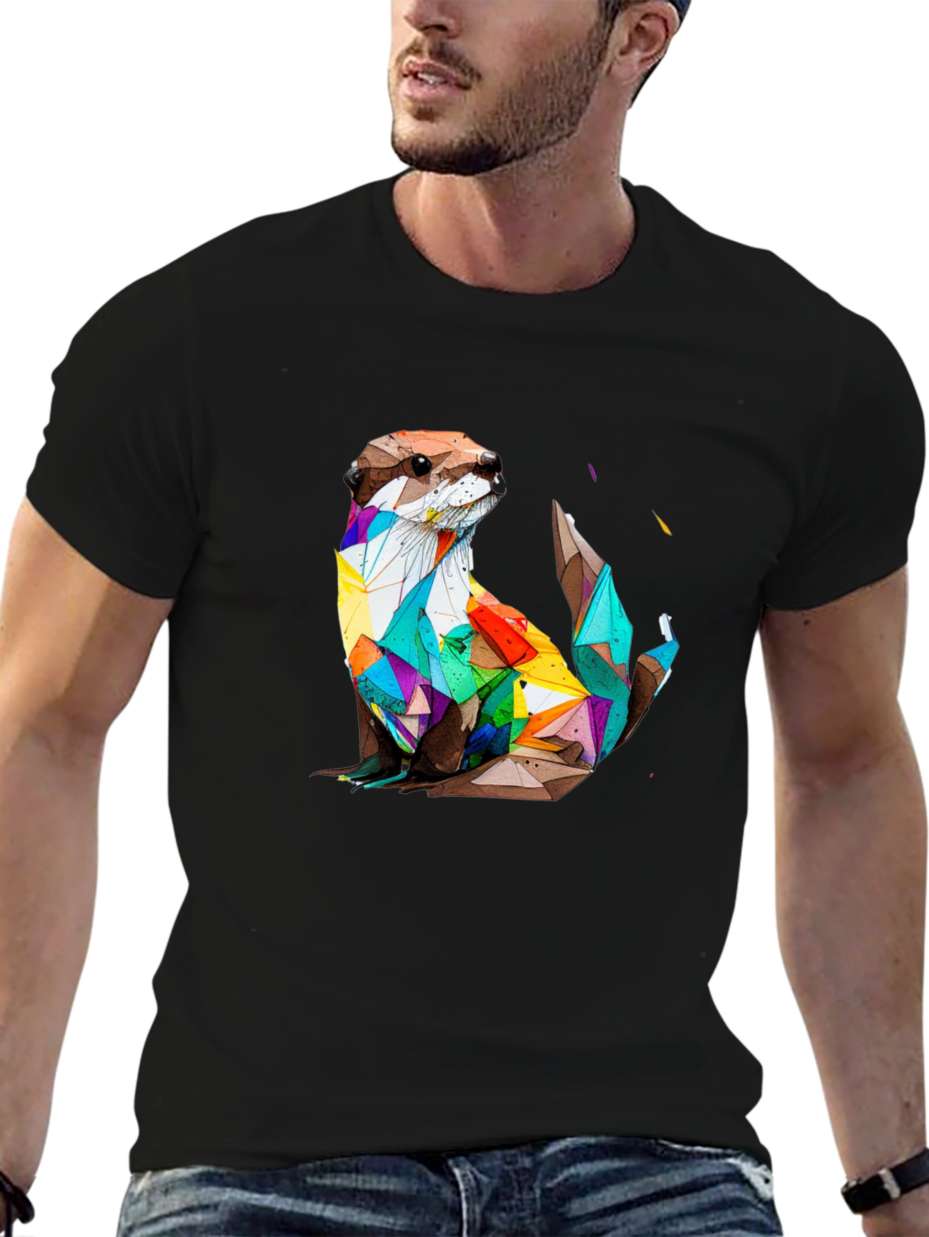 Geometric Otter Graphic Tee - Stylish Black T-Shirt