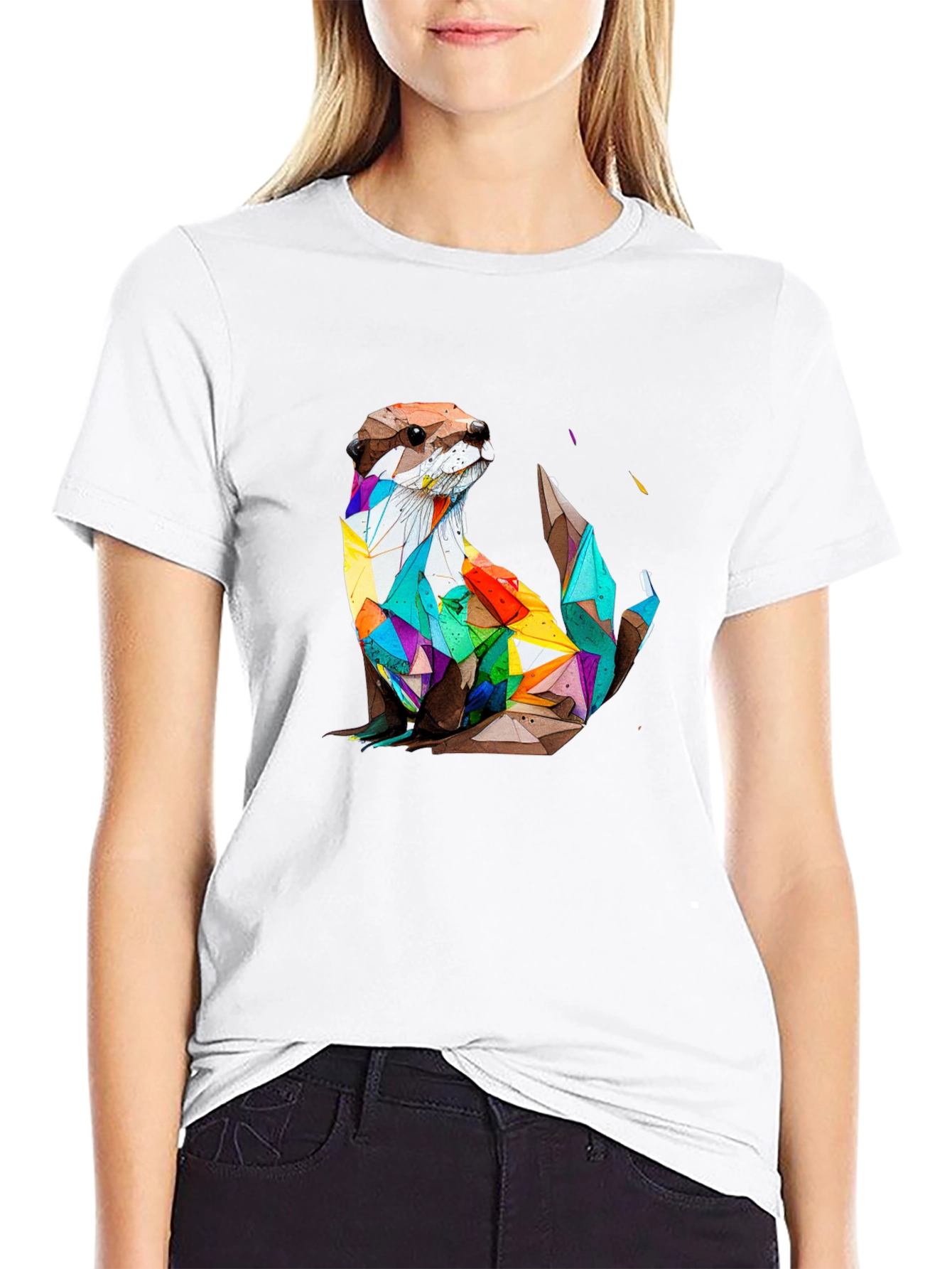 Geometric Otter Graphic Tee - Stylish Black T-Shirt