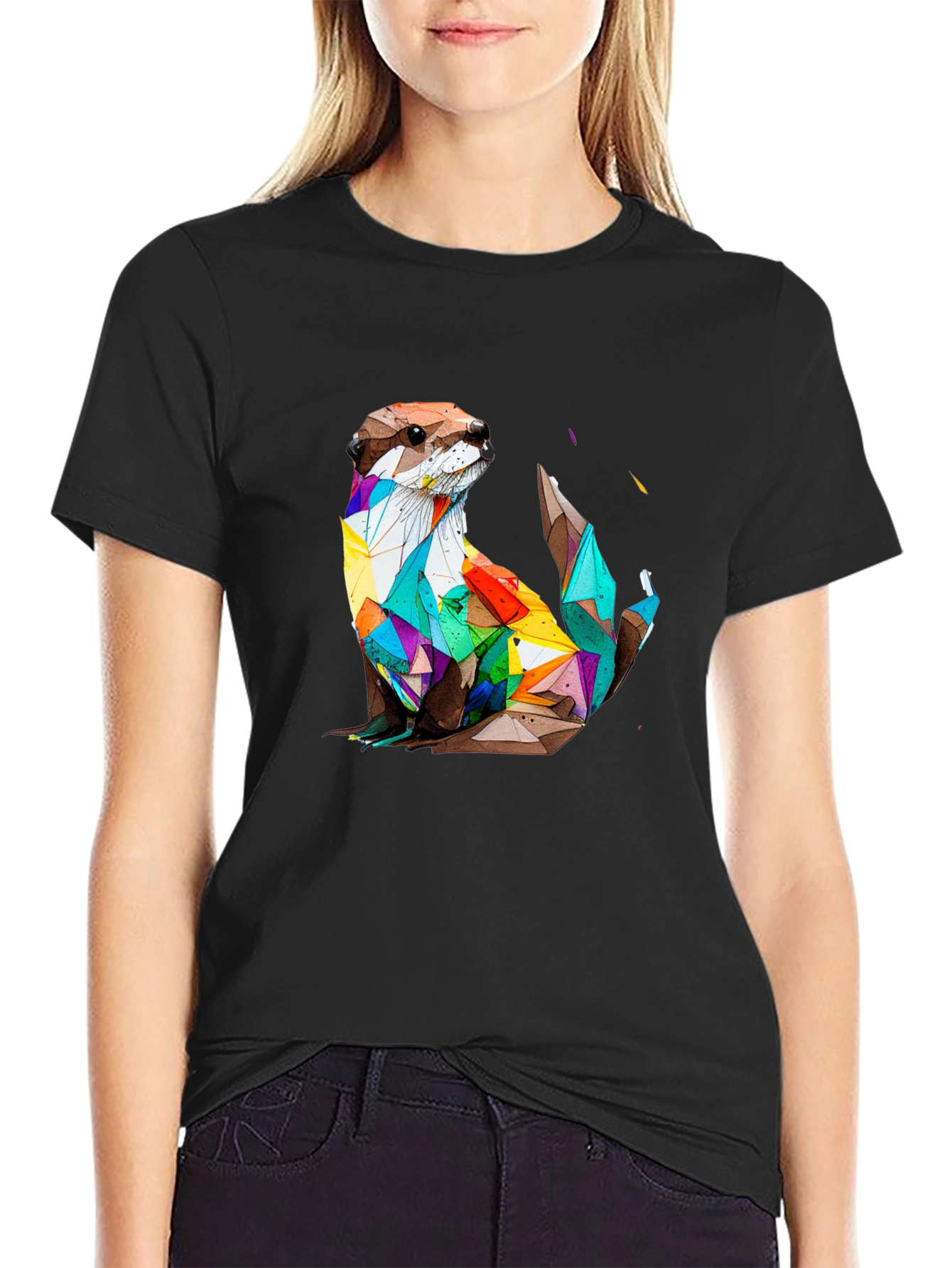 Geometric Otter Graphic Tee - Stylish Black T-Shirt