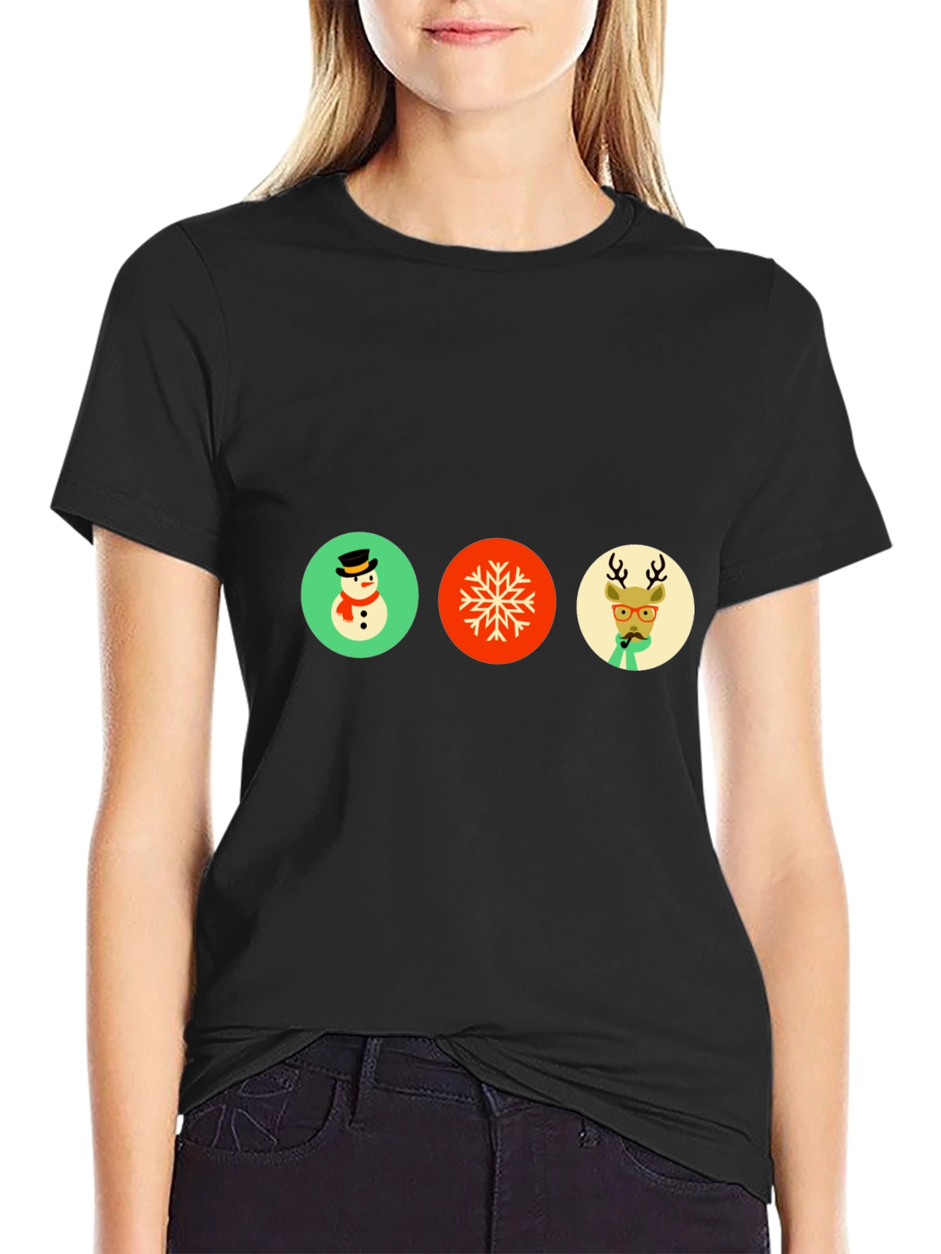 Festive Holiday Graphic Tee - Snowman Snowflake Reindeer