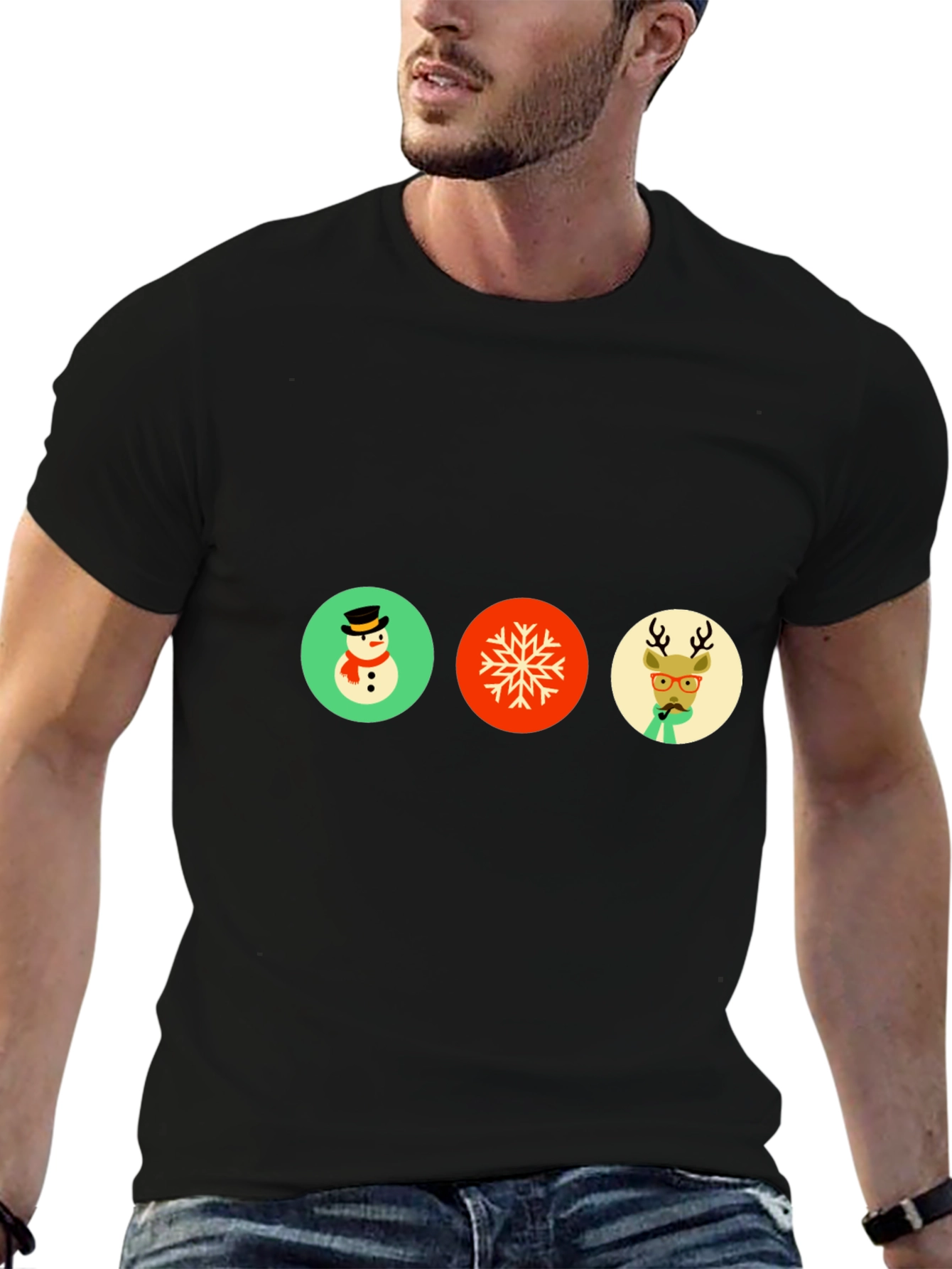 Festive Holiday Graphic Tee - Snowman Snowflake Reindeer