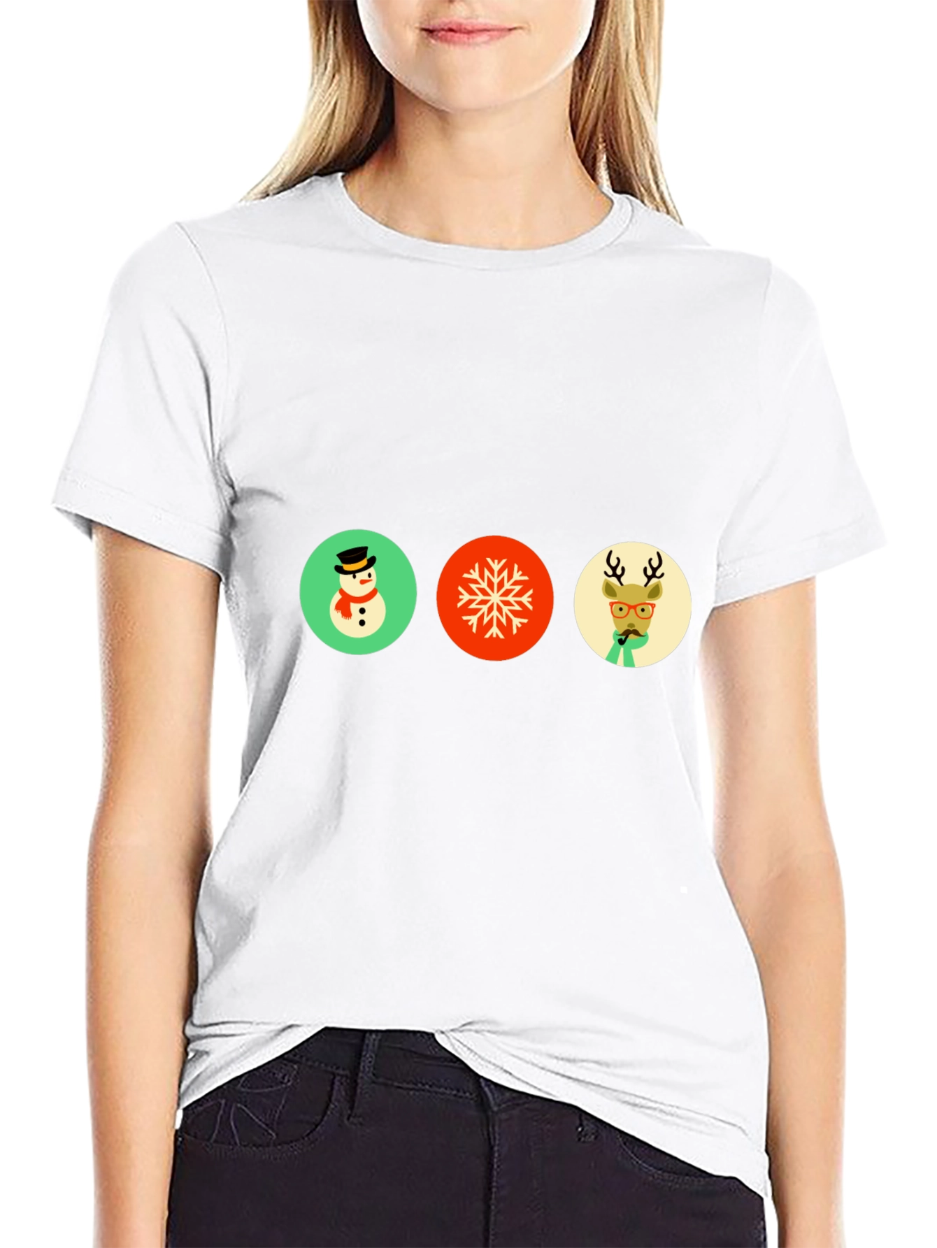 Festive Holiday Graphic Tee - Snowman Snowflake Reindeer