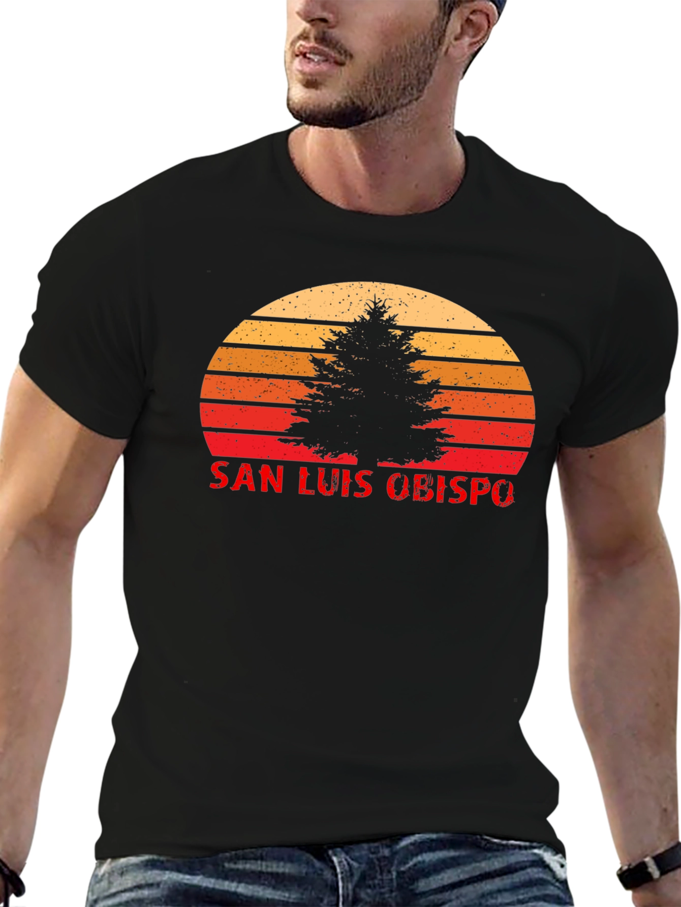 San Luis Obispo Retro Sunset Tree T-Shirt