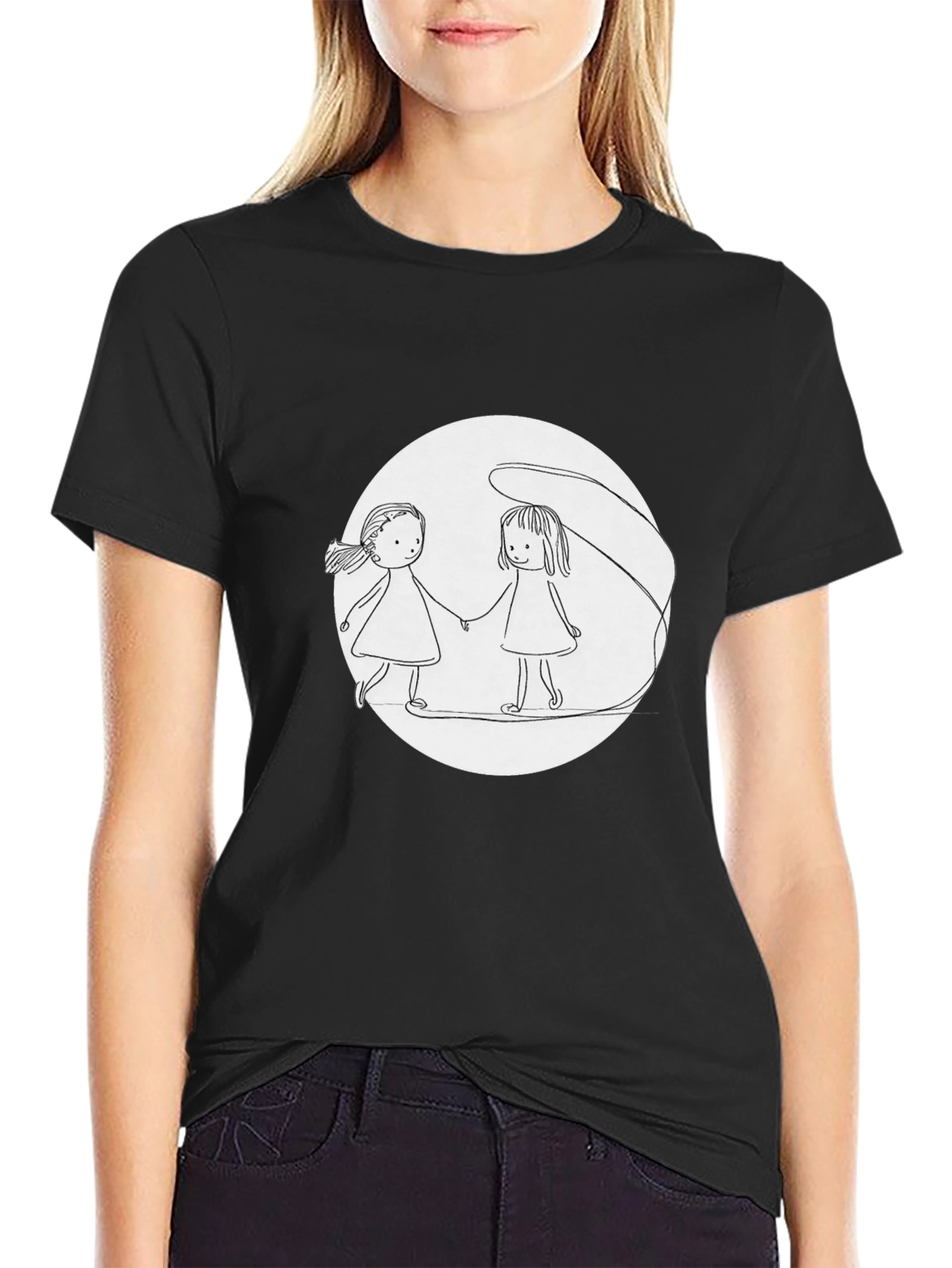 Girls Holding Hands T-Shirt - Black