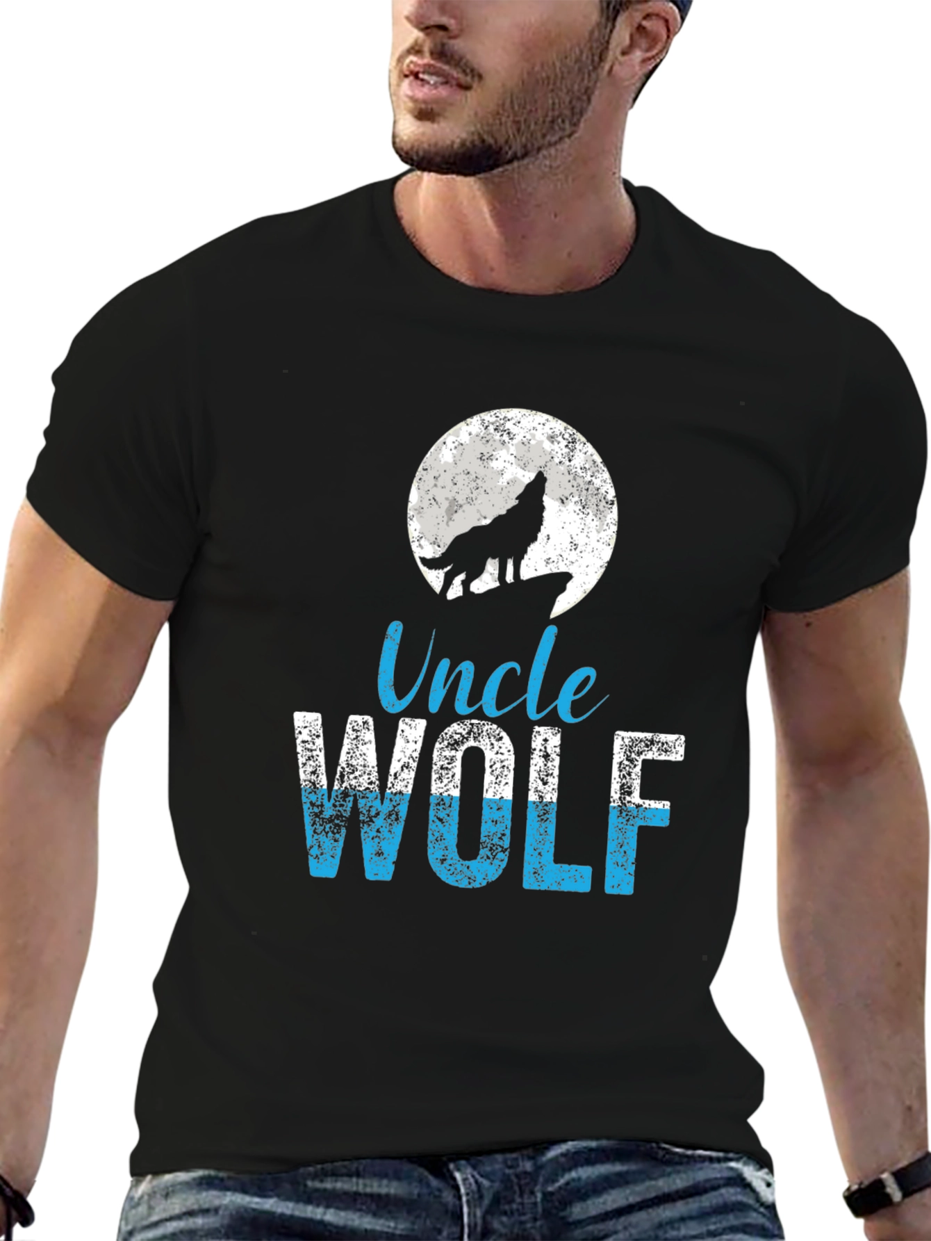 Uncle Wolf Graphic T-Shirt - Howling Wolf Moon Tee