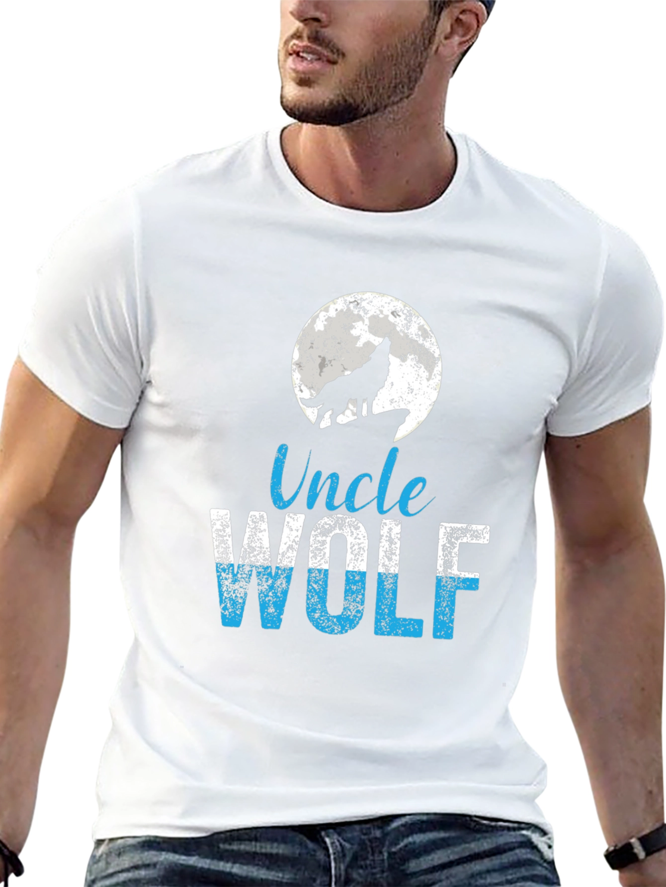 Uncle Wolf Graphic T-Shirt - Howling Wolf Moon Tee