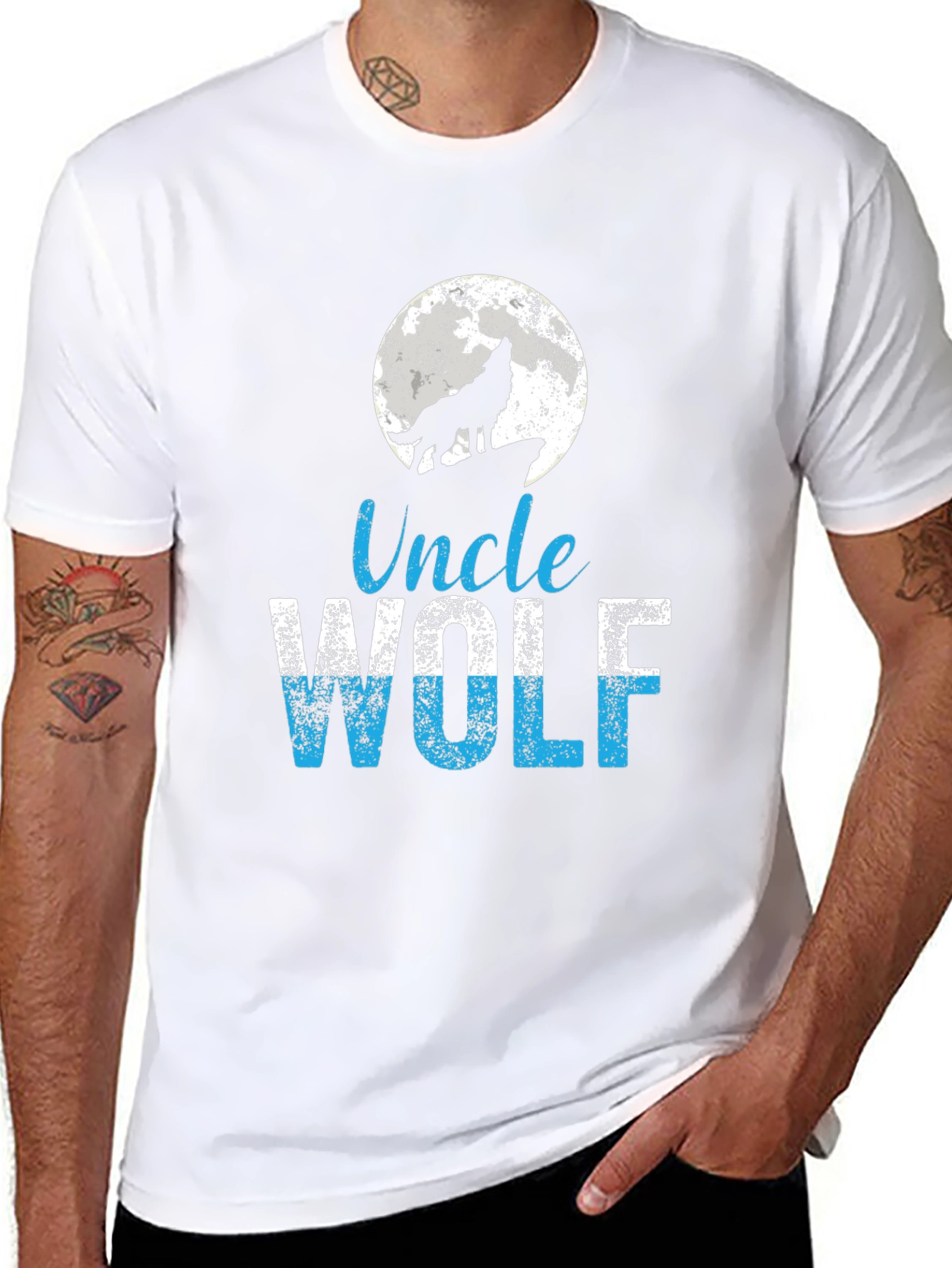 Uncle Wolf Graphic T-Shirt - Howling Wolf Moon Tee