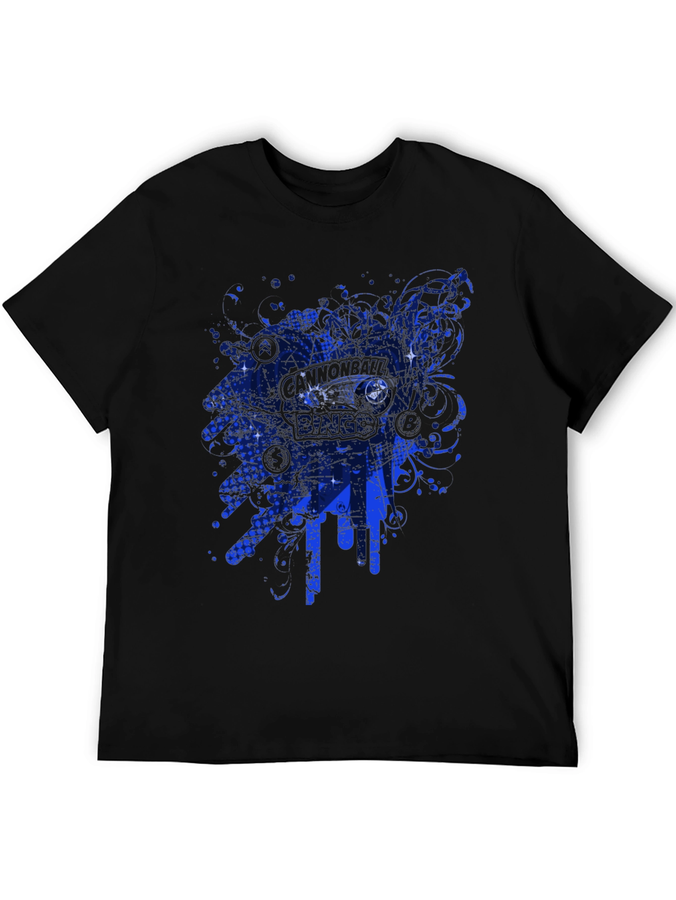Mens Black Graphic Tee - Blue Abstract Design