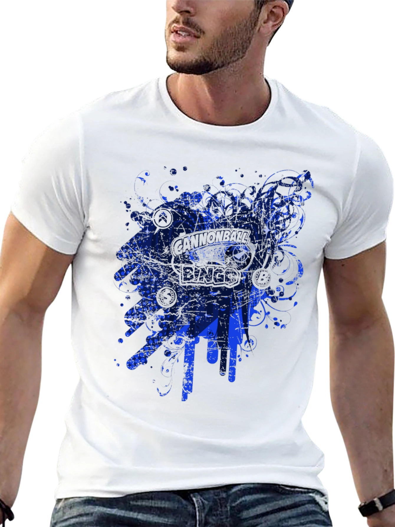 Mens Black Graphic Tee - Blue Abstract Design