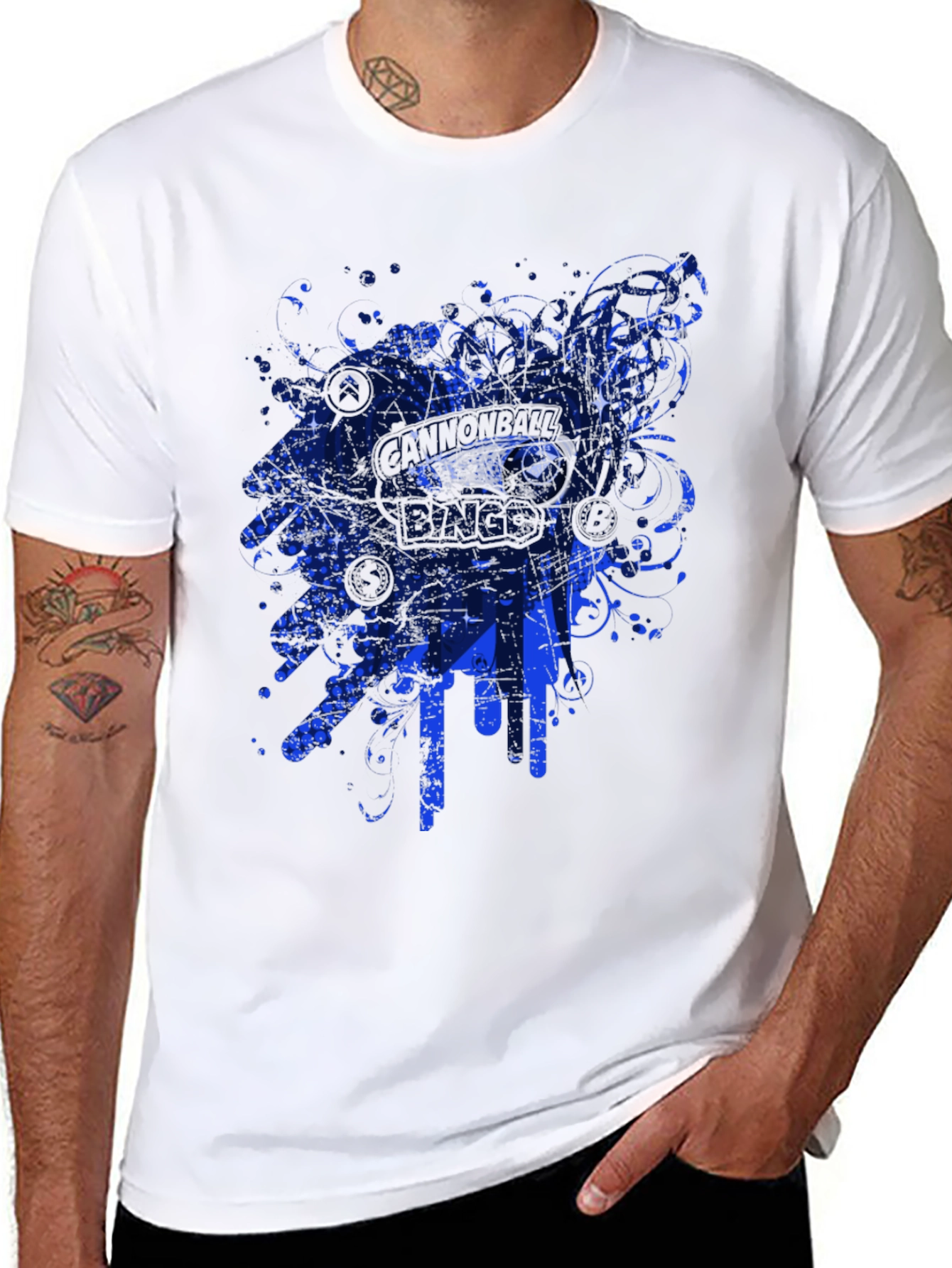 Mens Black Graphic Tee - Blue Abstract Design