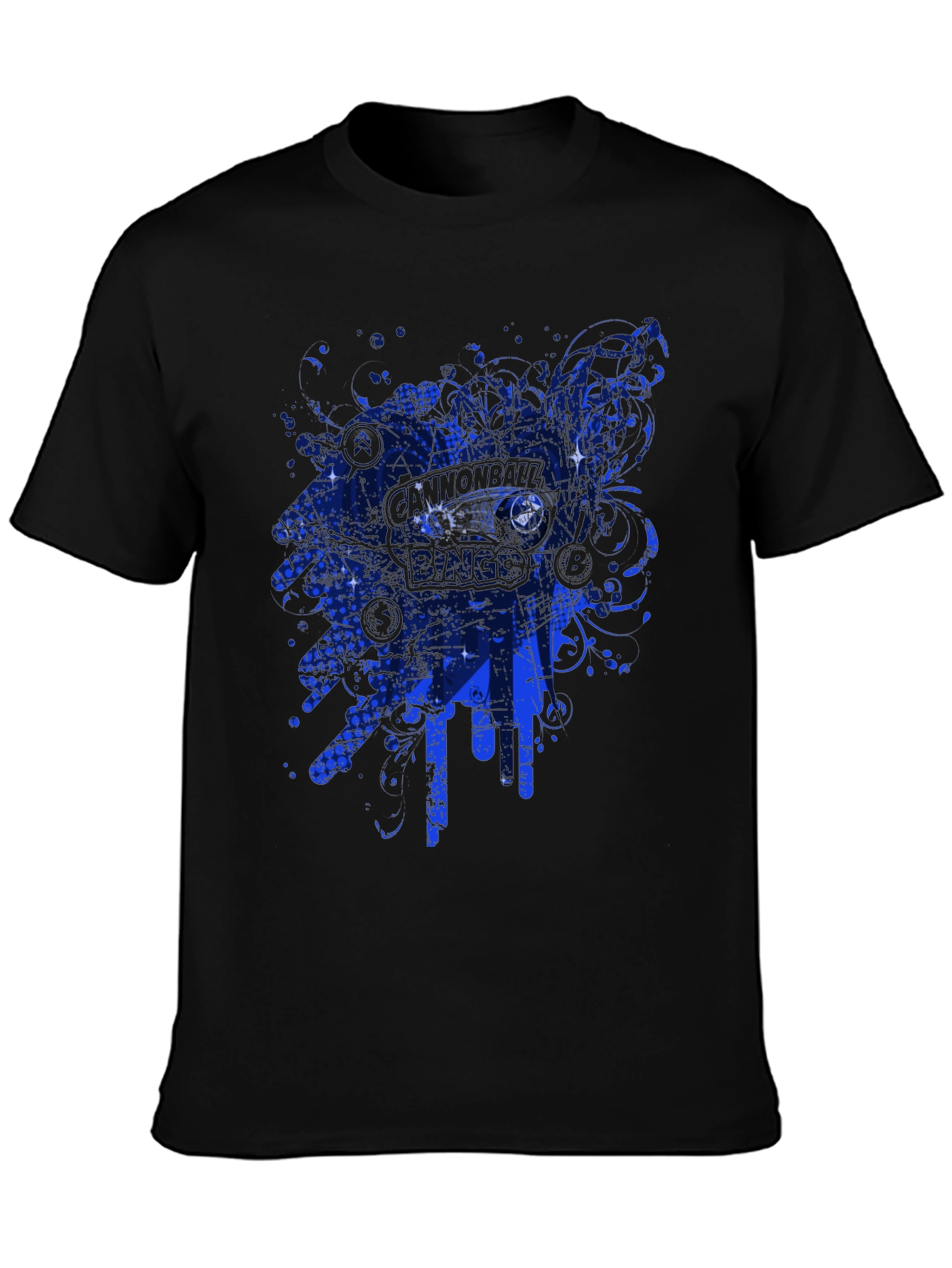 Mens Black Graphic Tee - Blue Abstract Design