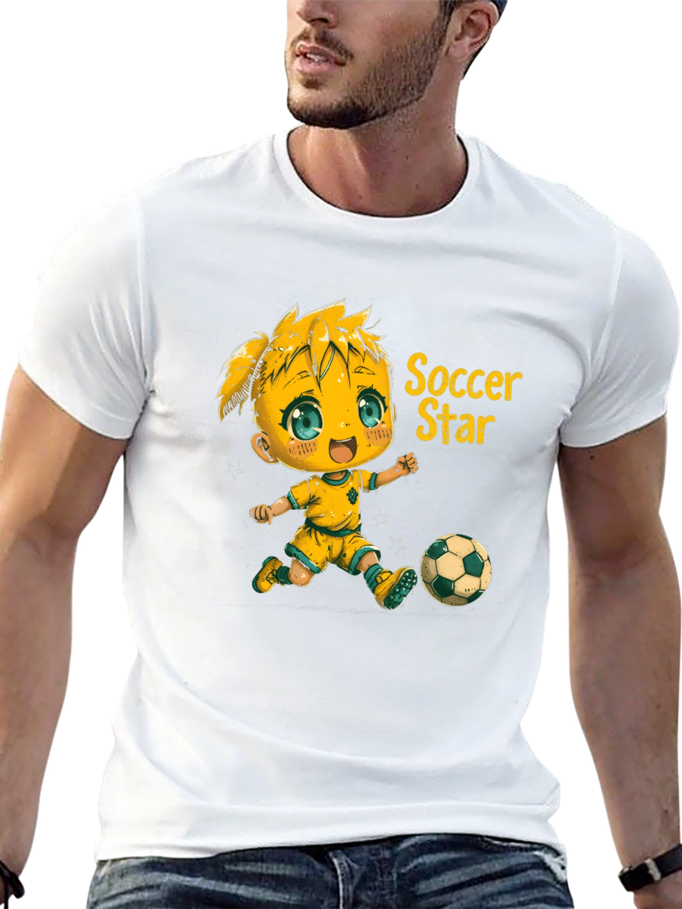 Soccer Star Graphic Tee - Black Cotton Shirt