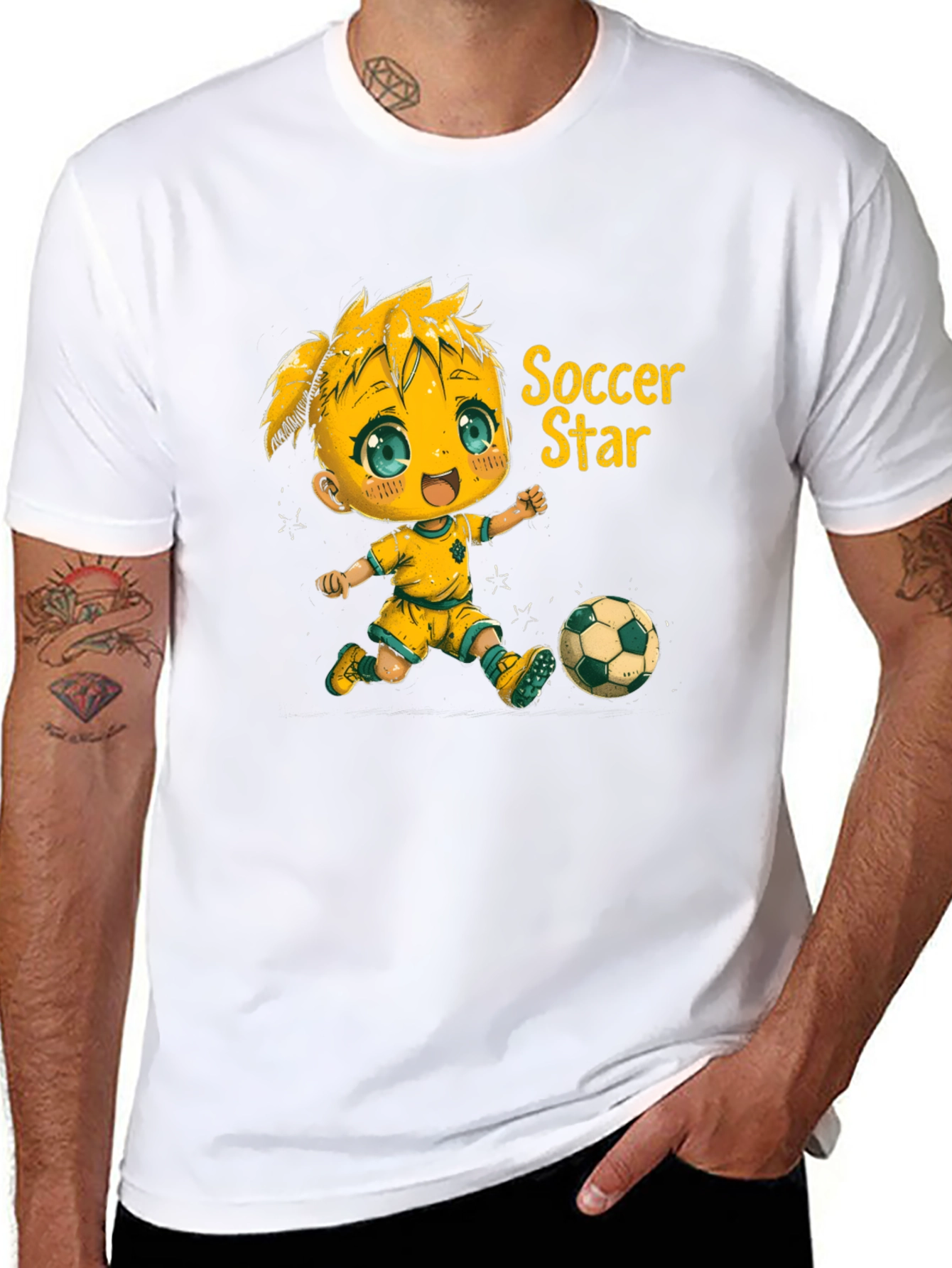 Soccer Star Graphic Tee - Black Cotton Shirt