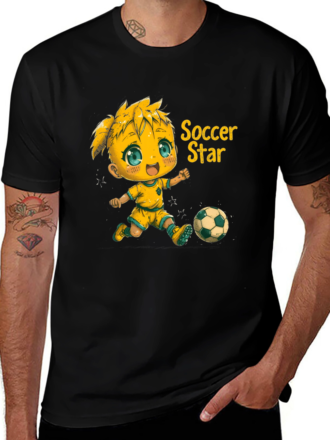 Soccer Star Graphic Tee - Black Cotton Shirt