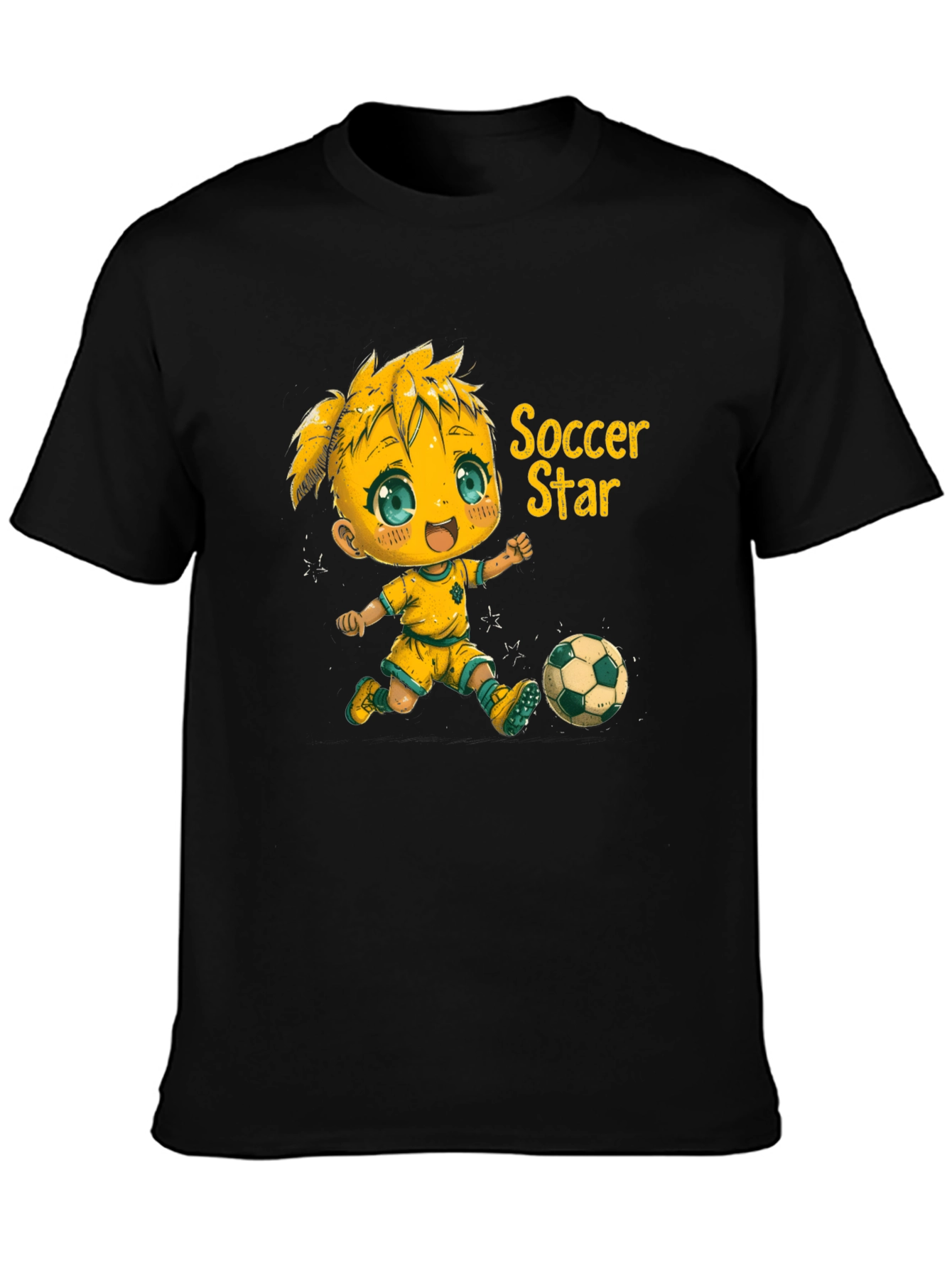 Soccer Star Graphic Tee - Black Cotton Shirt