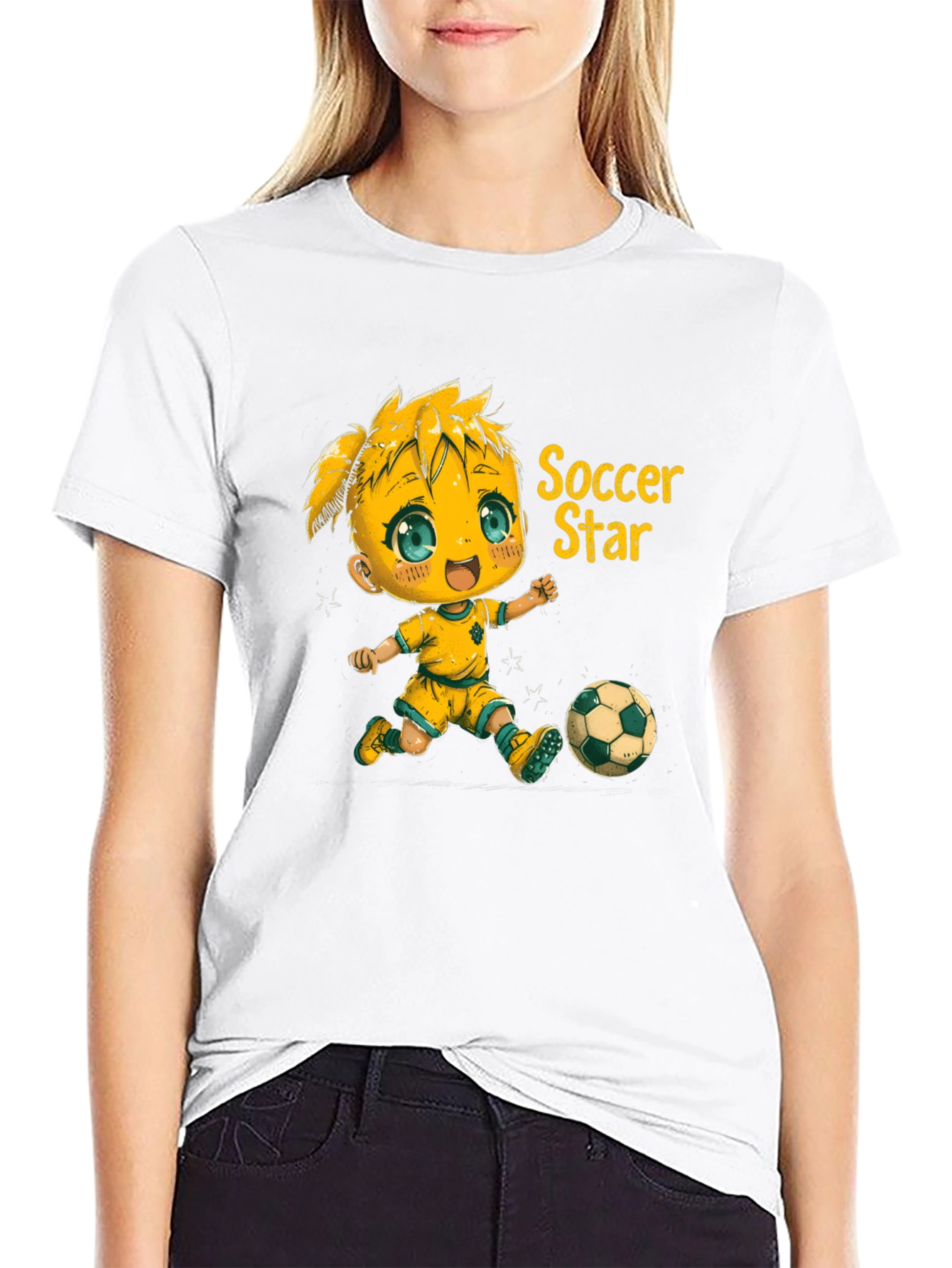 Soccer Star Graphic Tee - Black Cotton Shirt