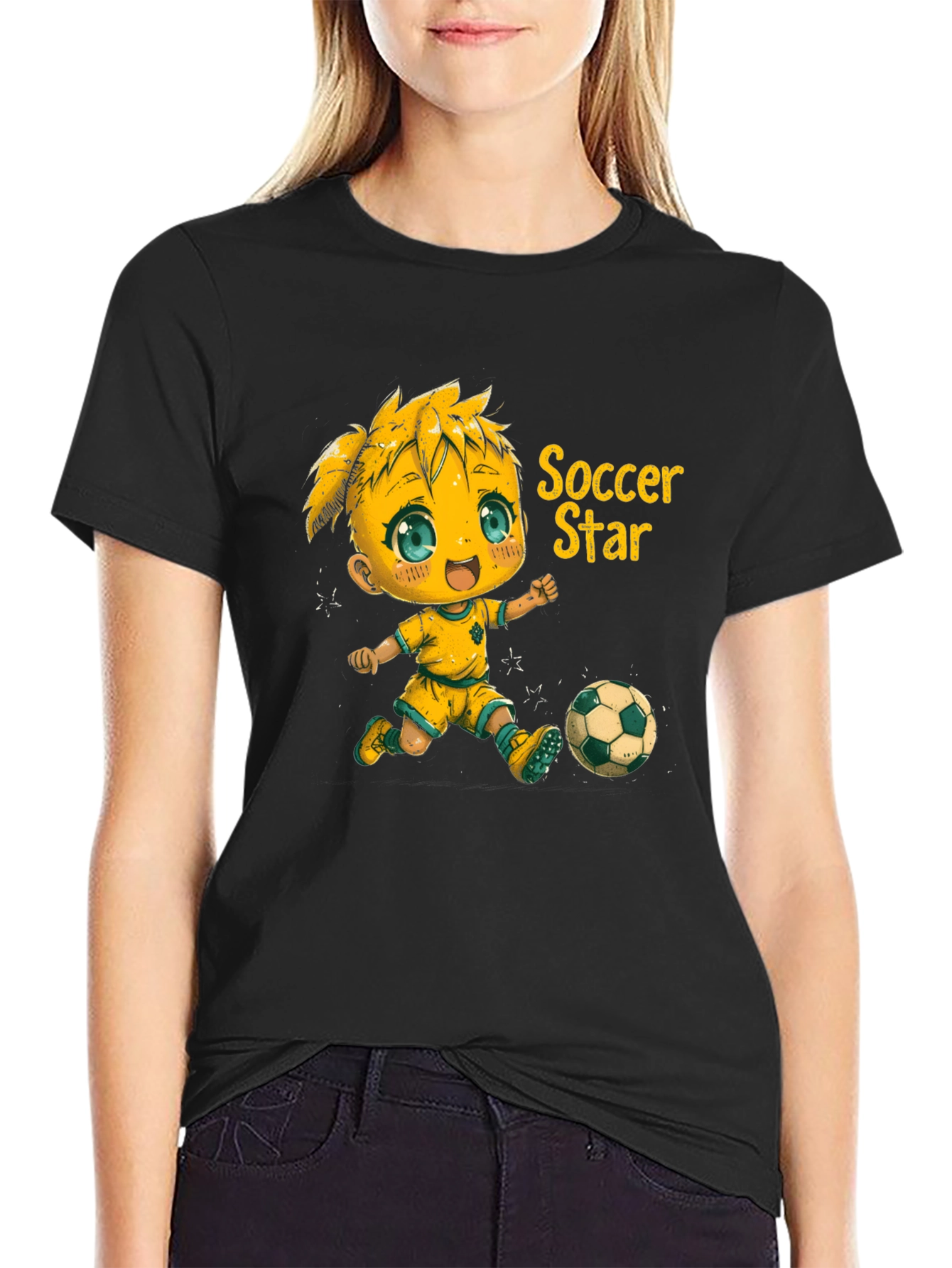 Soccer Star Graphic Tee - Black Cotton Shirt