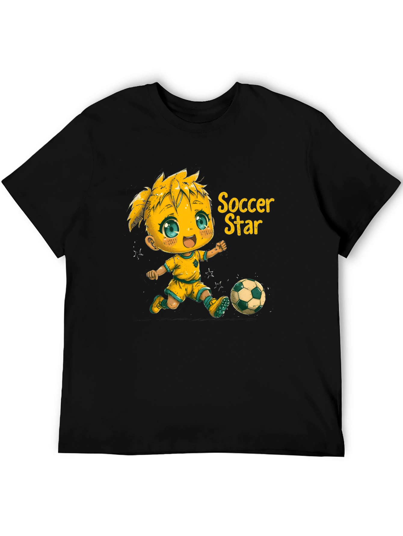 Soccer Star Graphic Tee - Black Cotton Shirt