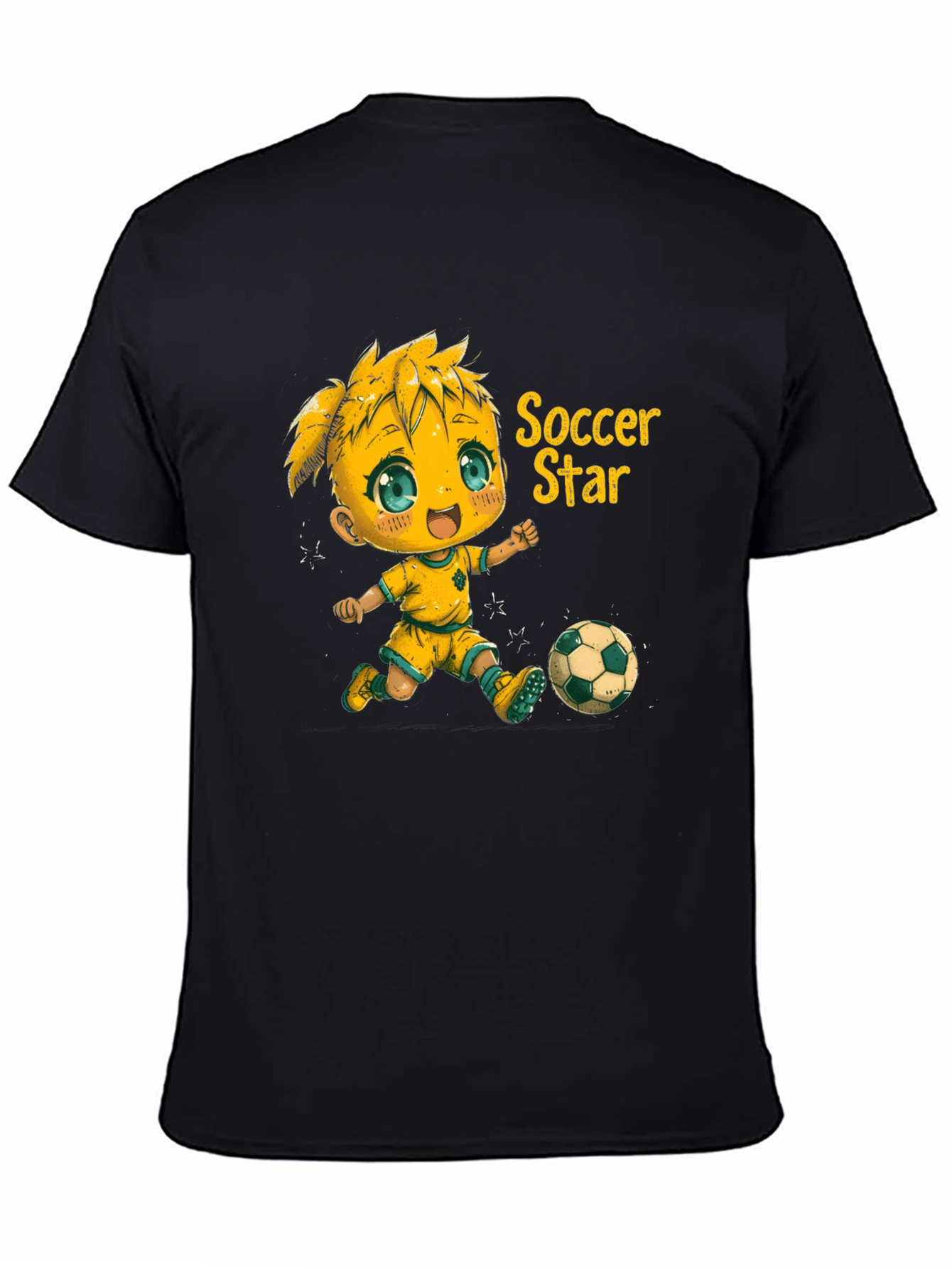 Soccer Star Graphic Tee - Black Cotton Shirt