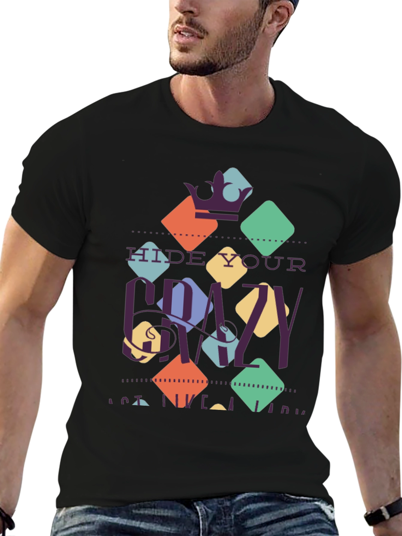 Hide Your Crazy Mens Black Graphic Tee