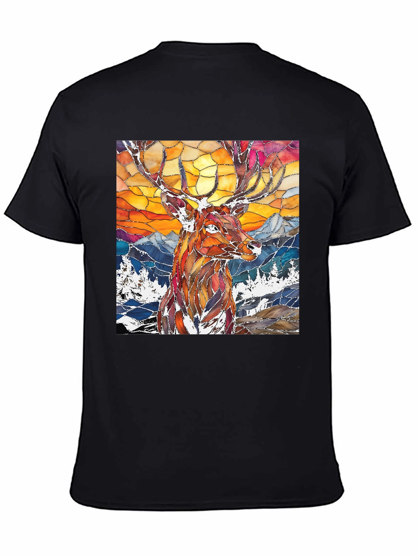 Stained Glass Deer Graphic Tee - Mens Black T-Shirt